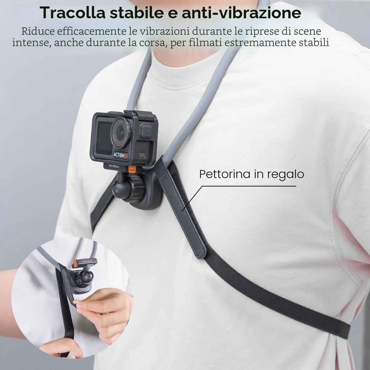 REYGEAK Mount per collo magnetico per DJI Osmo Action, montaggio per action camera POV, montaggio con cintura toracica regolabile compatibile con accessori DJI OSMO 360/Action 5 Pro/4/3