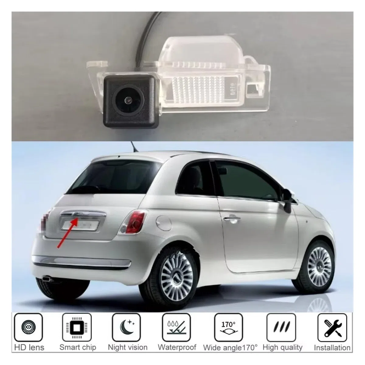 Telecamera Retromarcia Per FIAT 500 2009 2010 2011 2012 2013 2014 2015 Per Parcheggio HD Visione Notturna Auto Telecamera Posteriore Retromarcia Backup Telecamera Posteriore(All)