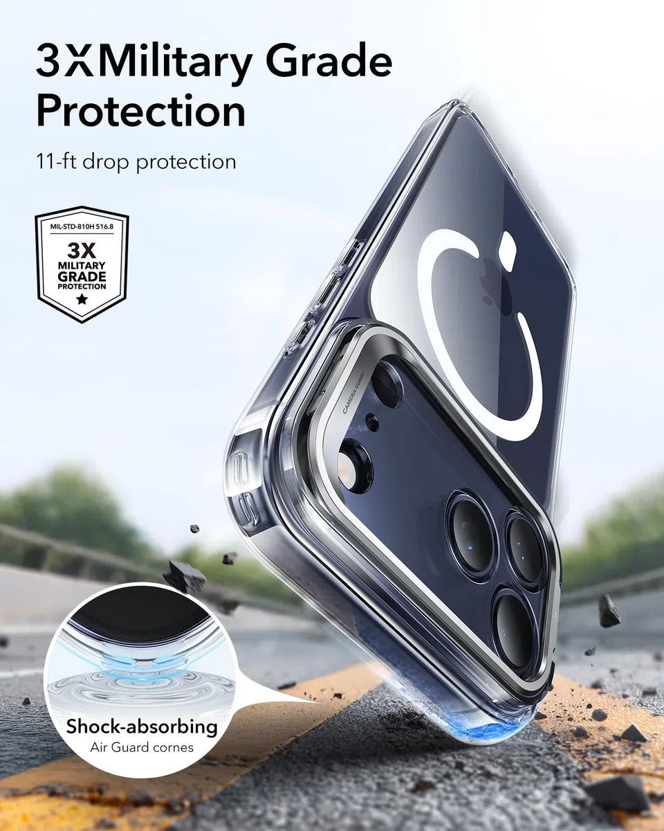 ESR Cover per iPhone 17 Pro, Controllo della fotocamera, Compatibile con MagSafe, Supporto integrato, Protezione di livello militare, Retro resistente ai graffi, Serie Classic, Trasparente
