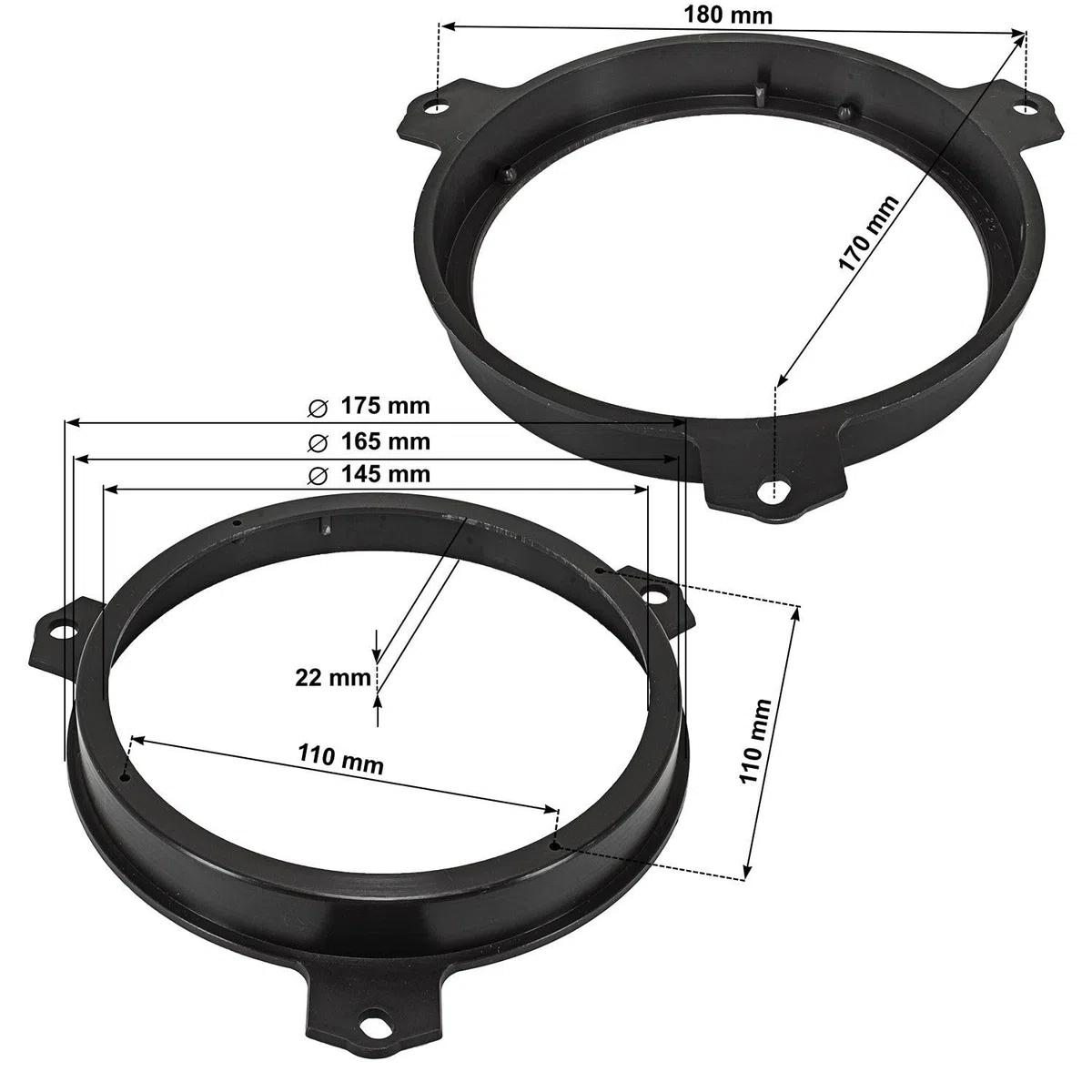 tomzz Audio 2808-000 Anelli per altoparlanti staffe adattatore compatibile con Citroen C1 Peugeot 108 Toyota Aygo Yaris RAV4 Subaru Outback porta anteriore per 165 millimetri altoparlanti DIN