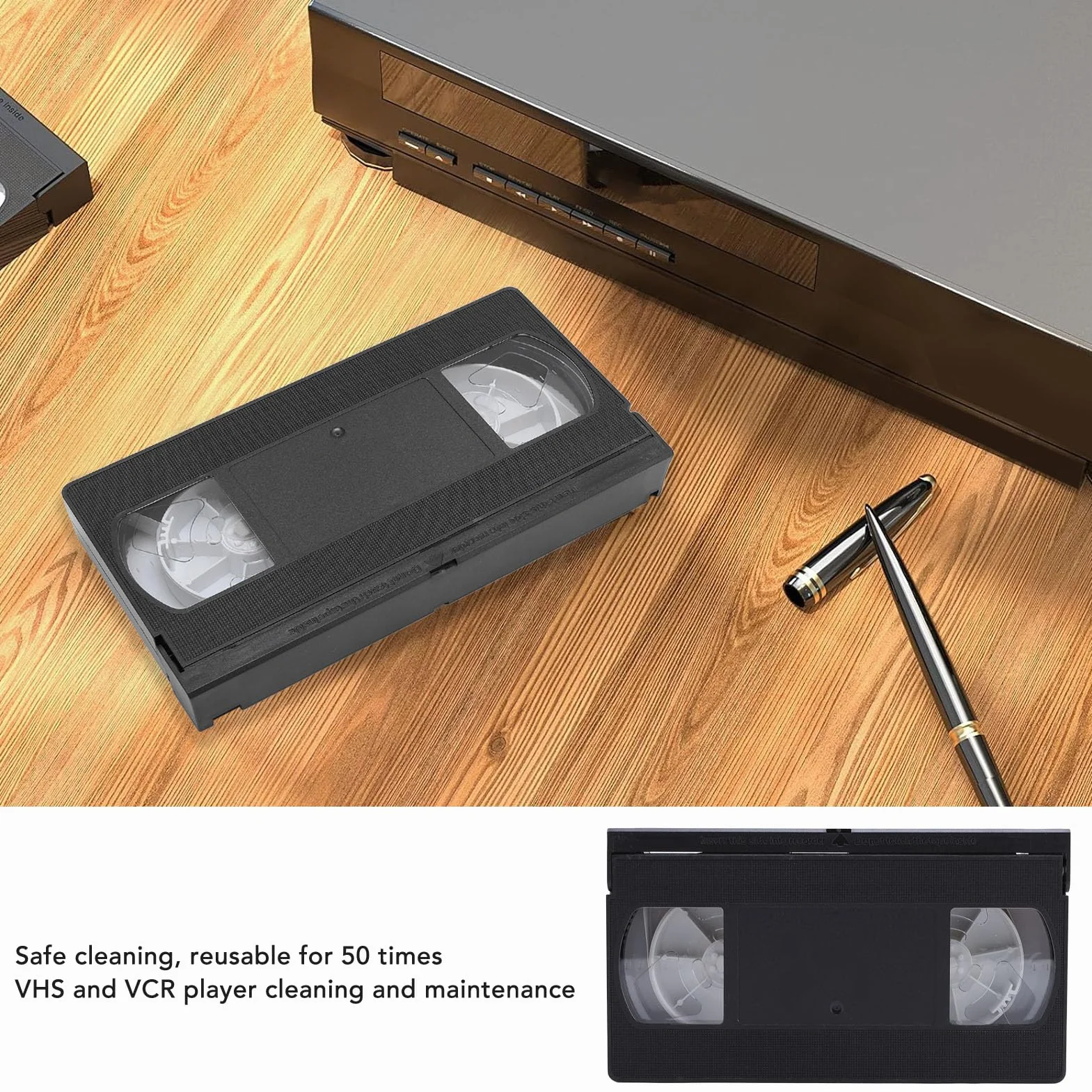 Garsent Pulitore per testine VCR, detergente per testine VHS, detergente per testine video VHS per lettori VCR VHS, tecnologia a secco, riutilizzabile fino a 50 volte, non richiede liquidi