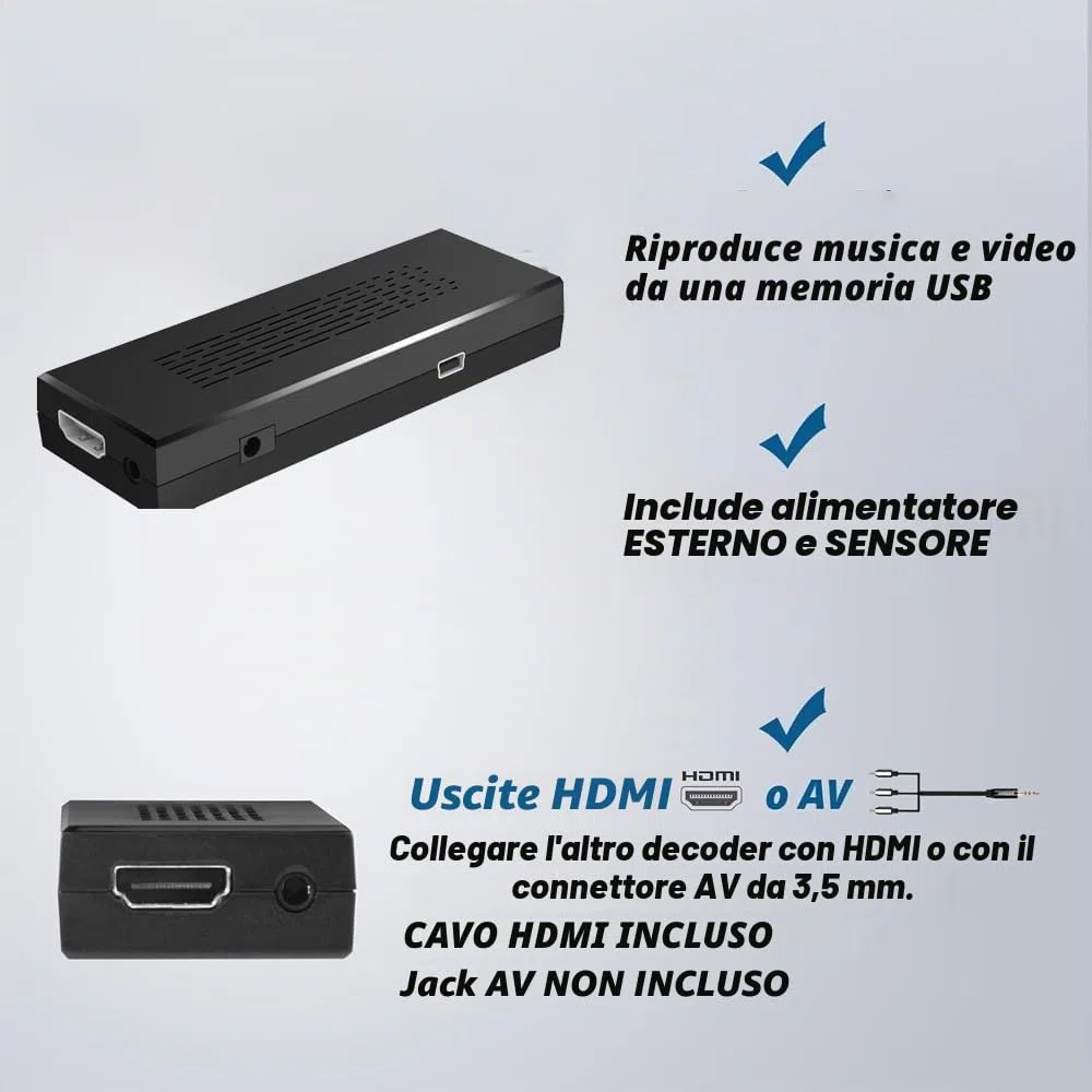 Romicta DVB-T2 Decoder Digitale Terrestre 2024, 1080P H265 HEVC, HD Collegamento HDMI USB Funzione PVR, LCN, Youtube,Tiktok, Invisibile TV Decoder, Telecomando 2 in 1 Infrarossi