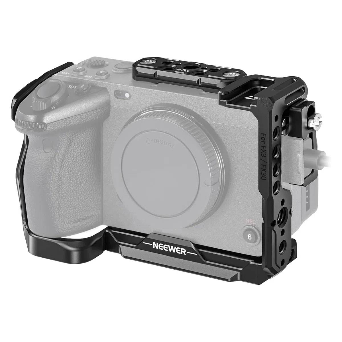 NEEWER FX3/FX30 Cage Gabbia per Fotocamera con Morsetto per Cavo HDMI, Guida NATO, Fori ARRI da 3/8", Filettatura 1/4" Compatibile con Sony FX3 FX30 Maniglia XLR Originale, Compatibile con DJI RS2 RS3