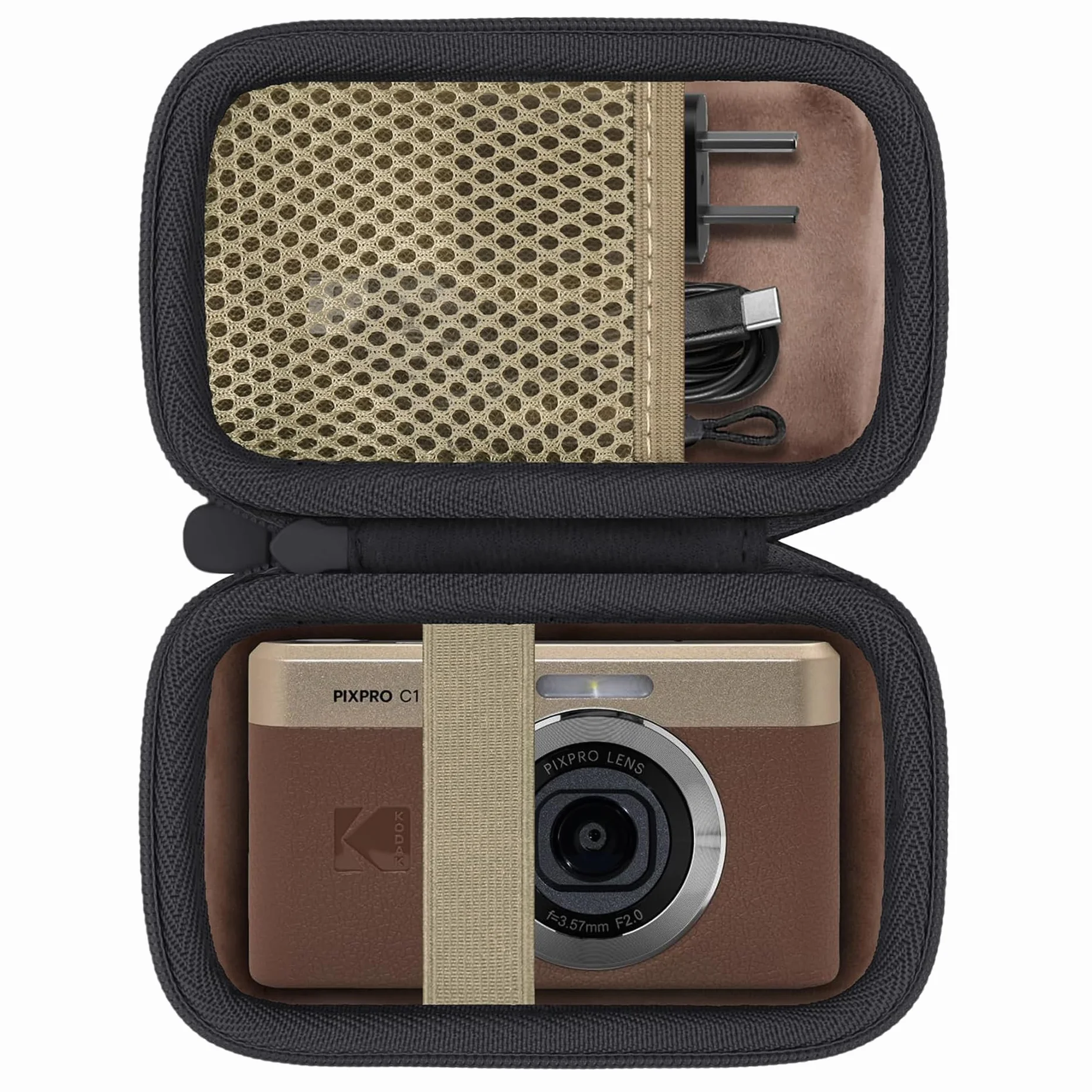 Khanka per KODAK PIXPRO C1 - Fotocamera Digitale Ultra Compatta Custodia Rigida da Viaggio con Maniglia,Solo Custodia (Marrone)