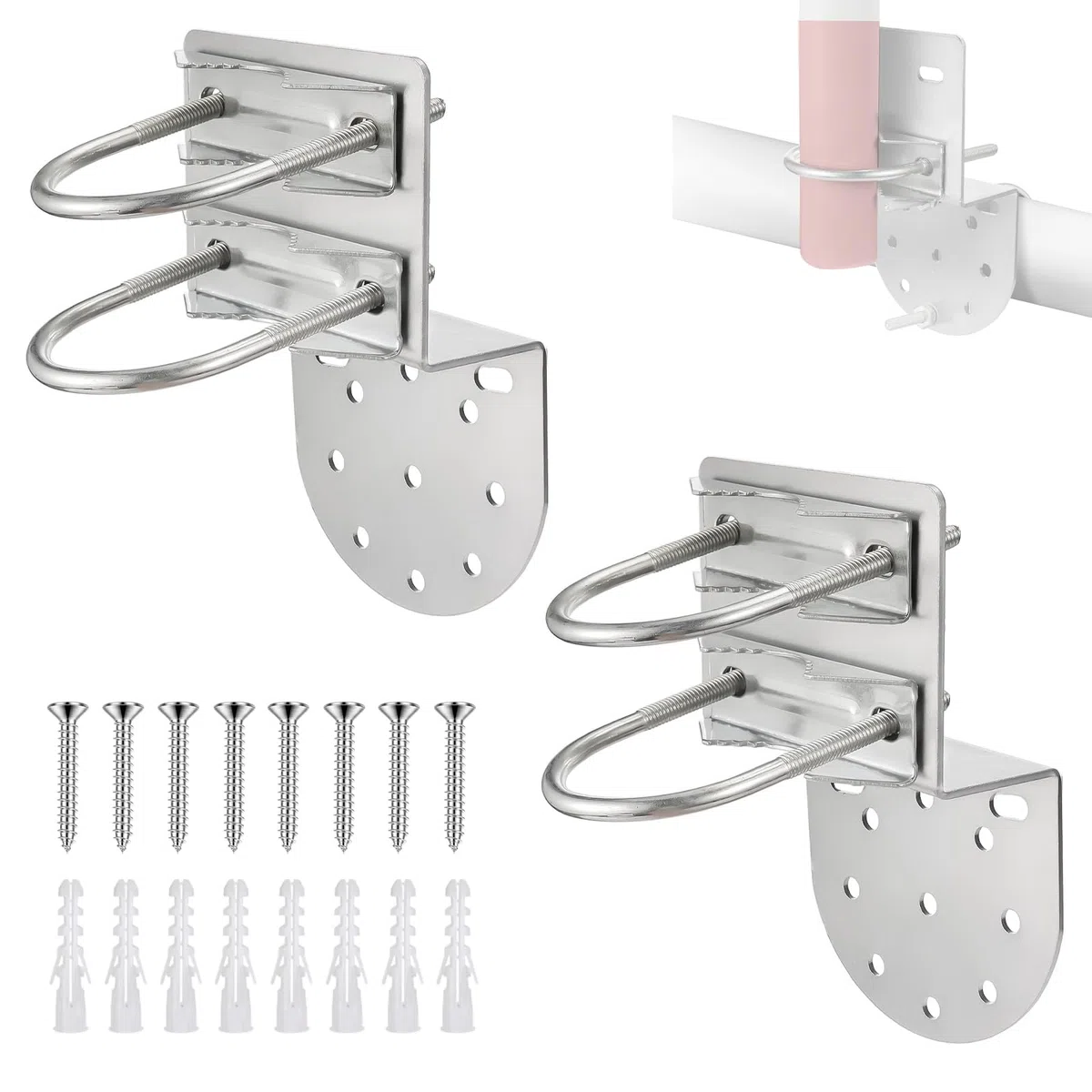 2 pezzi Supporto per pali per antenne con doppio bullone a U Morsetto per pali per antenne in Dacromet rivestito in ferro Supporto a ganascia a V per radio, parasole con diametro di 25-50 mm
