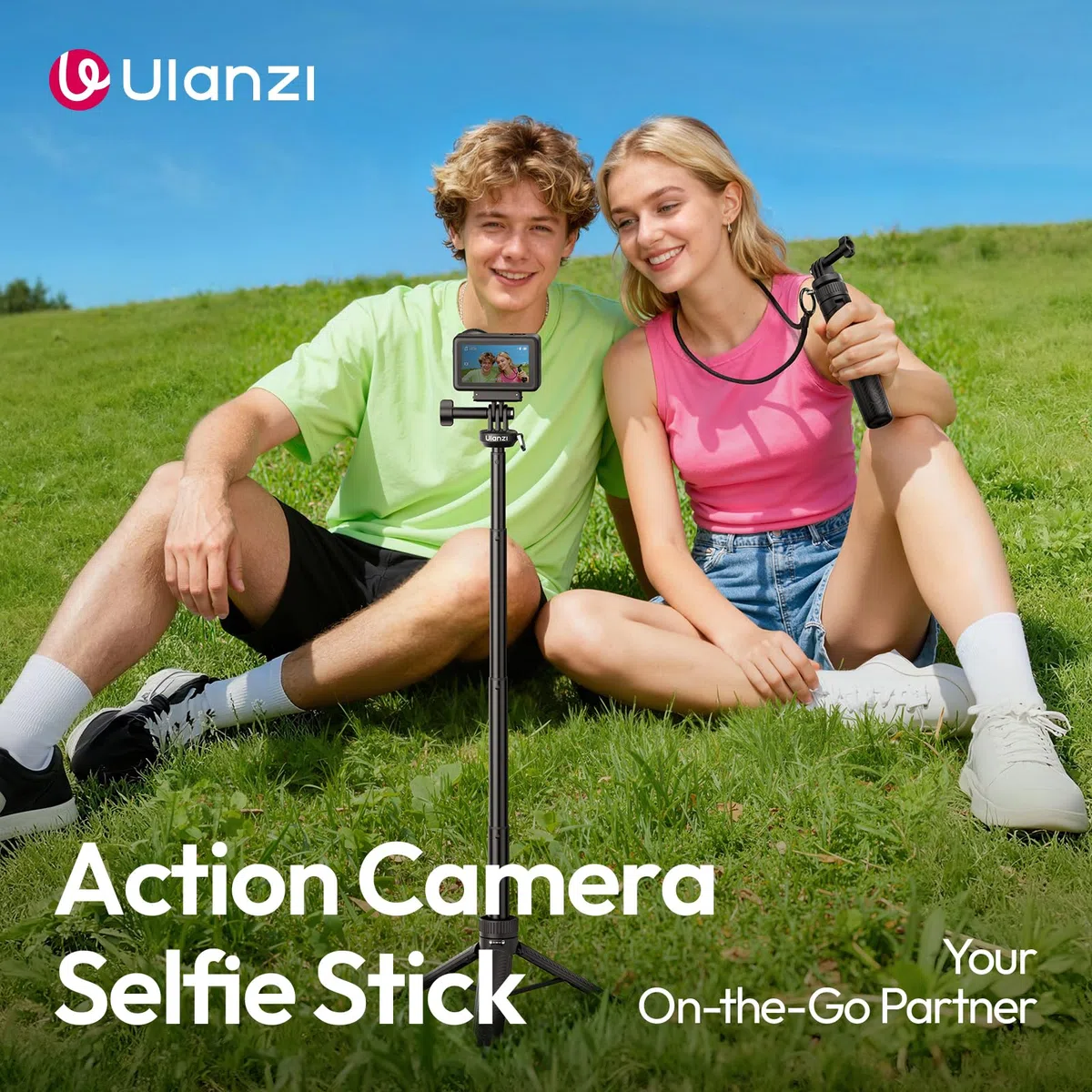 ULANZI MT92 treppiede action camera 60 cm, Mini selfie stick portatile, Asta selfie treppiede con cordino per il collo, Compatibile con gopro hero 13/12/11/10/9/8/7/6, Akaso, Dji osmo action 6/5 Pro/4