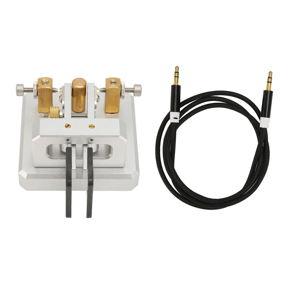 Lazmin112 Chiave con codice Morse a doppia paletta Custodia in acciaio inossidabile portatile per radio HAM Camping SOTA LOTA (Argento)