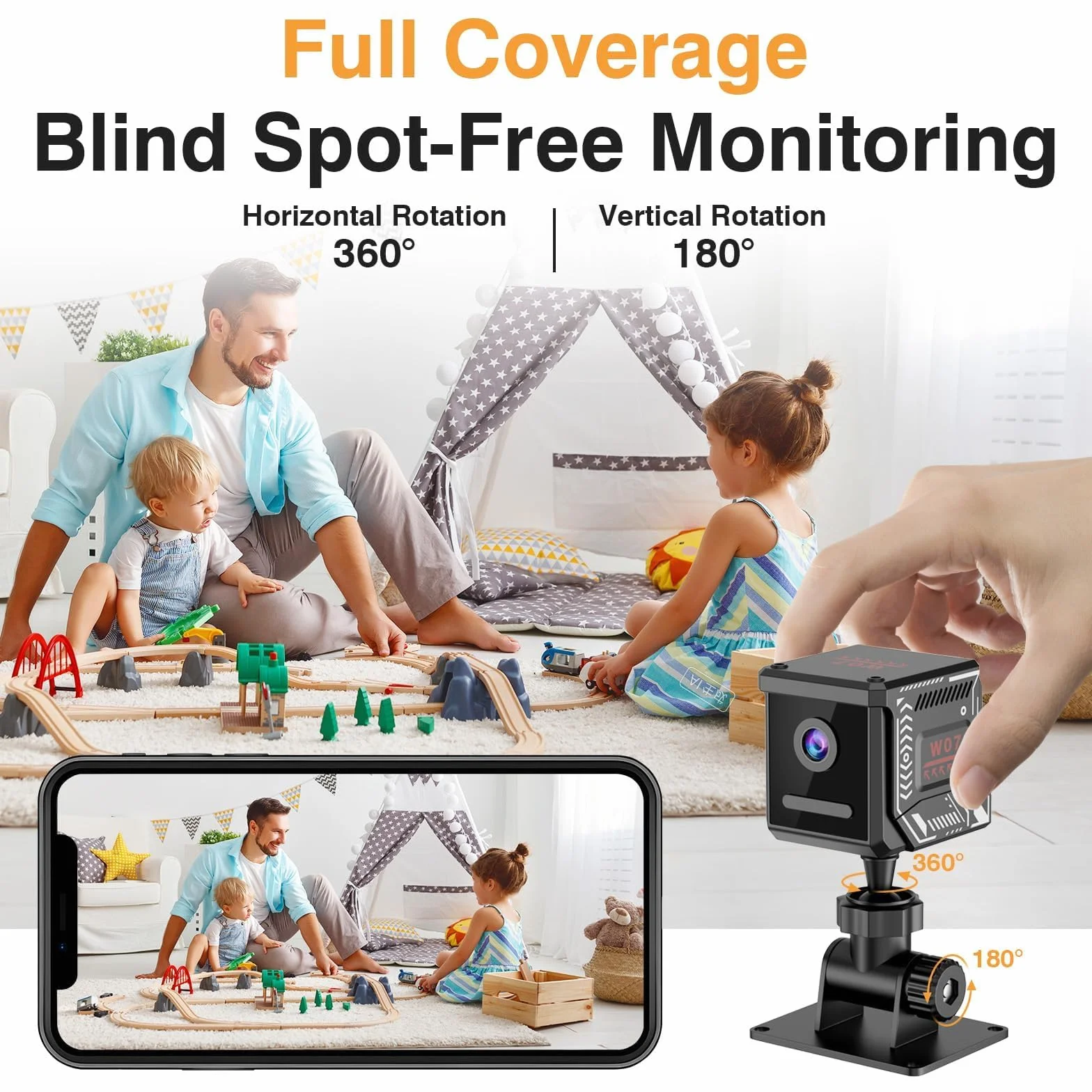Mini Telecamera WiFi Interna 2K Videocamera Sorveglianza con Visione Notturna, 5 Ore Autonomia, Notifiche Movimento Istantanee, Registrazione Ciclica,Doppia Memoria SD/Cloud, Controllo Remoto Con App