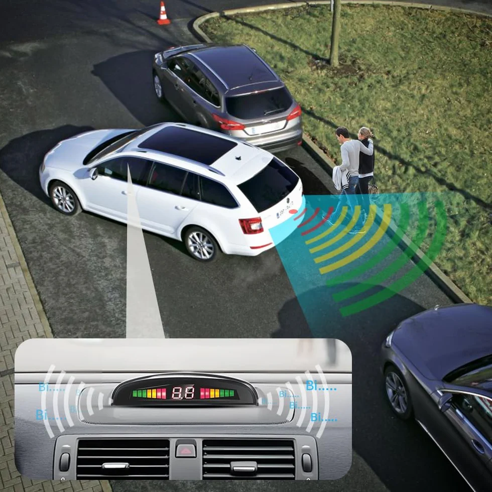 Supporto per Parcheggio Senza Fili, Supporto per la Retromarcia con 4 Sensori di Parcheggio PDC Posteriori, Kit di Rilevamento Della Distanza con Display LED Senza Fili per Auto, SUV, Furgoni, Camper
