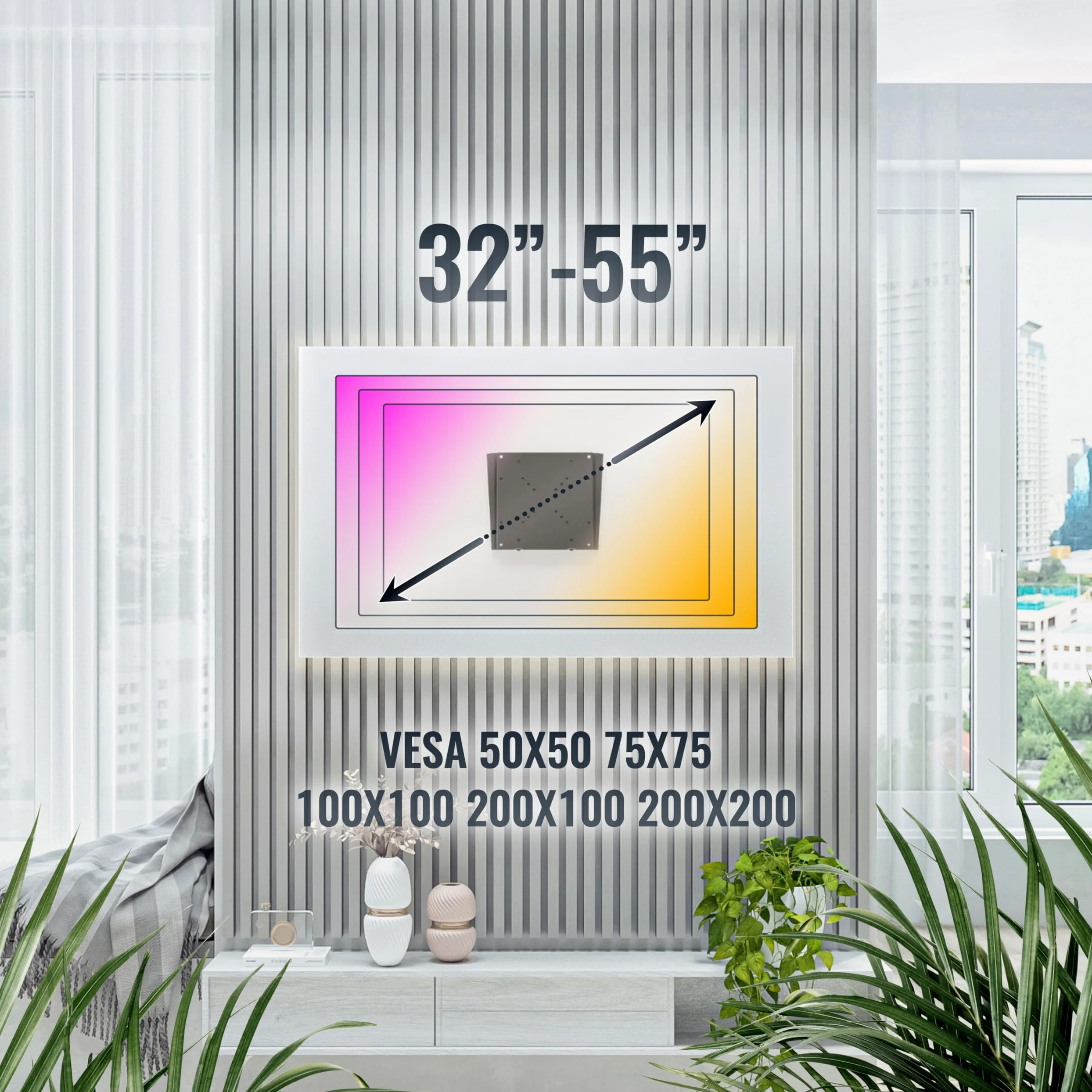 RICOO F0522 Supporto monitor da parete Staffa schermo 15-55 pollici per 15 32 55 pollici fisso slim fino a 30 kg max VESA 200x200