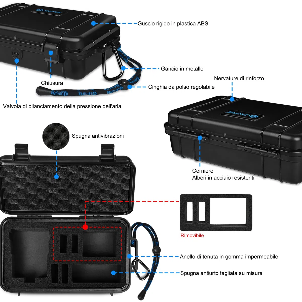 LEKUFEE Custodia Rigida da Viaggio Impermeabile per DJI Osmo 360, Custodia multifunzione per batteria 2 di Osmo Action e altri Accessori (Solo Custodia & Borsa)