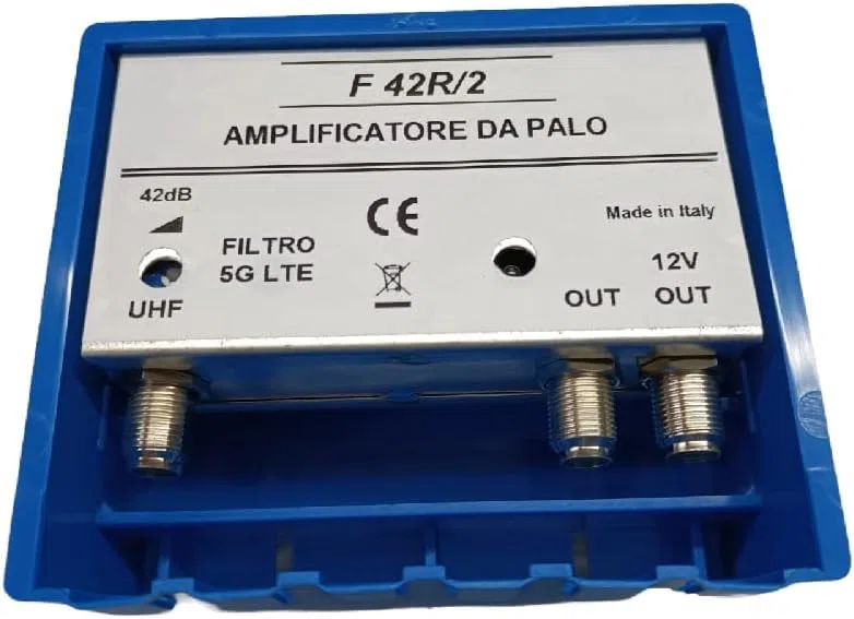 Amplificatore Antenna TV da Palo con Filtro Lte/5G, Guadagno Massimo 42Db Regolabile, 2 Uscite, Amplificatore Antenna TV 1 Ingresso Uhf, Amplificatore