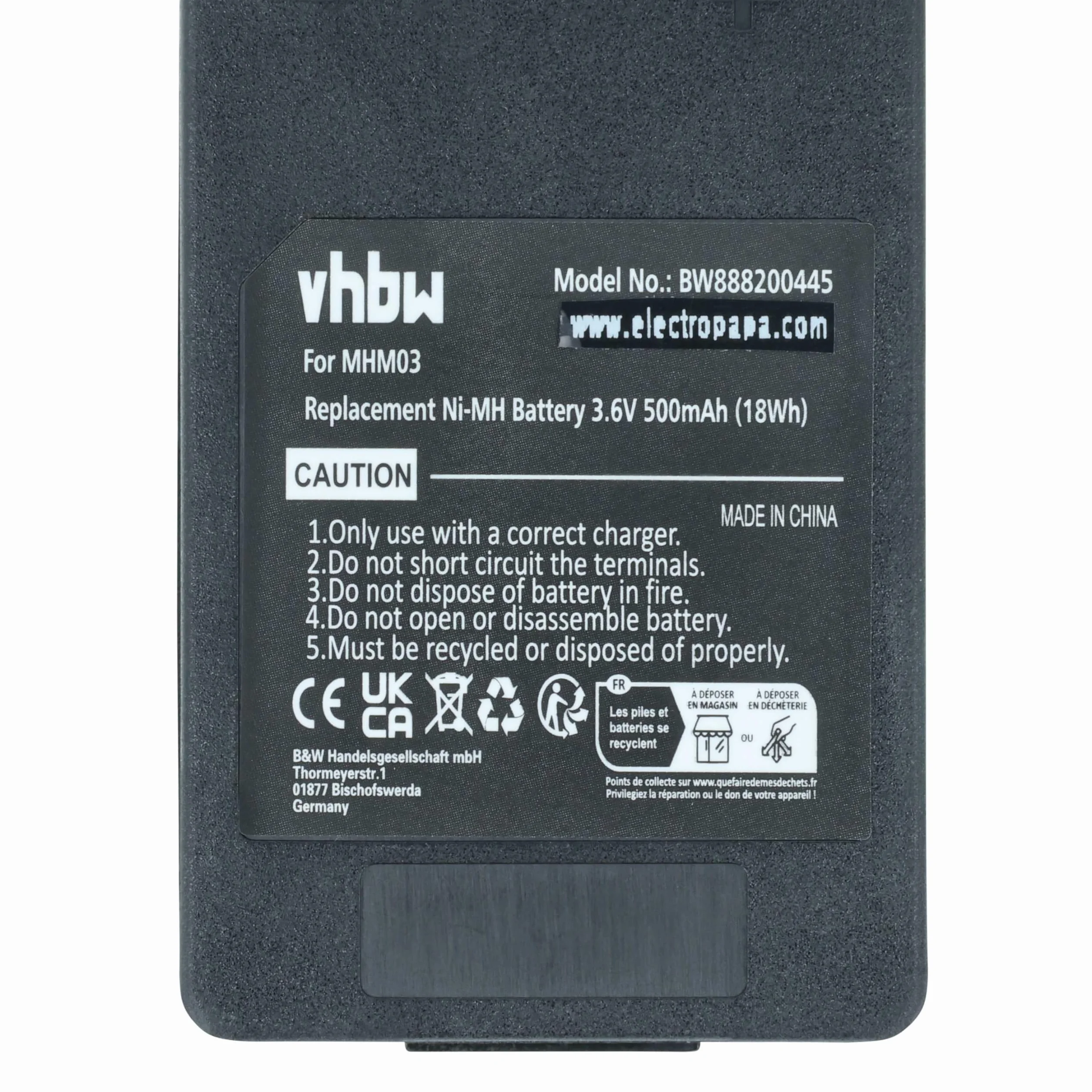 vhbw batteria sostituisce Autec LPM01, LPM01LI, MHM03, R0BATT00E10A0 per Radiocomando Industriale, Telecomando (500mAh, 3,6V, NiMH) - Nero