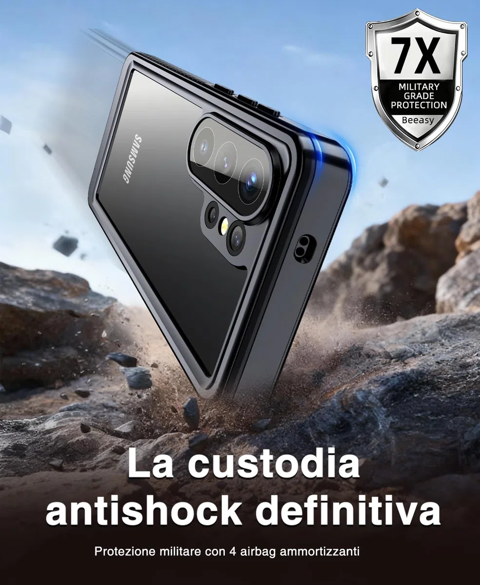 Beeasy Cover per Samsung S26 Ultra Impermeabile IP68, 360 Militare Antiurto Indistruttibile Resistente Doppia Rugged Protezione Custodia, Ermetica Antipolvere Subacquea Waterproof Case, 6,9", Nero