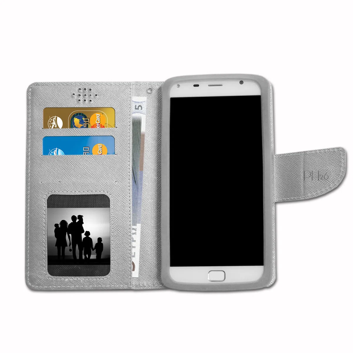 PH26® - Custodia a portafoglio per Samsung Galaxy SCL i9003, in pelle, con porta carte e impunture a vista