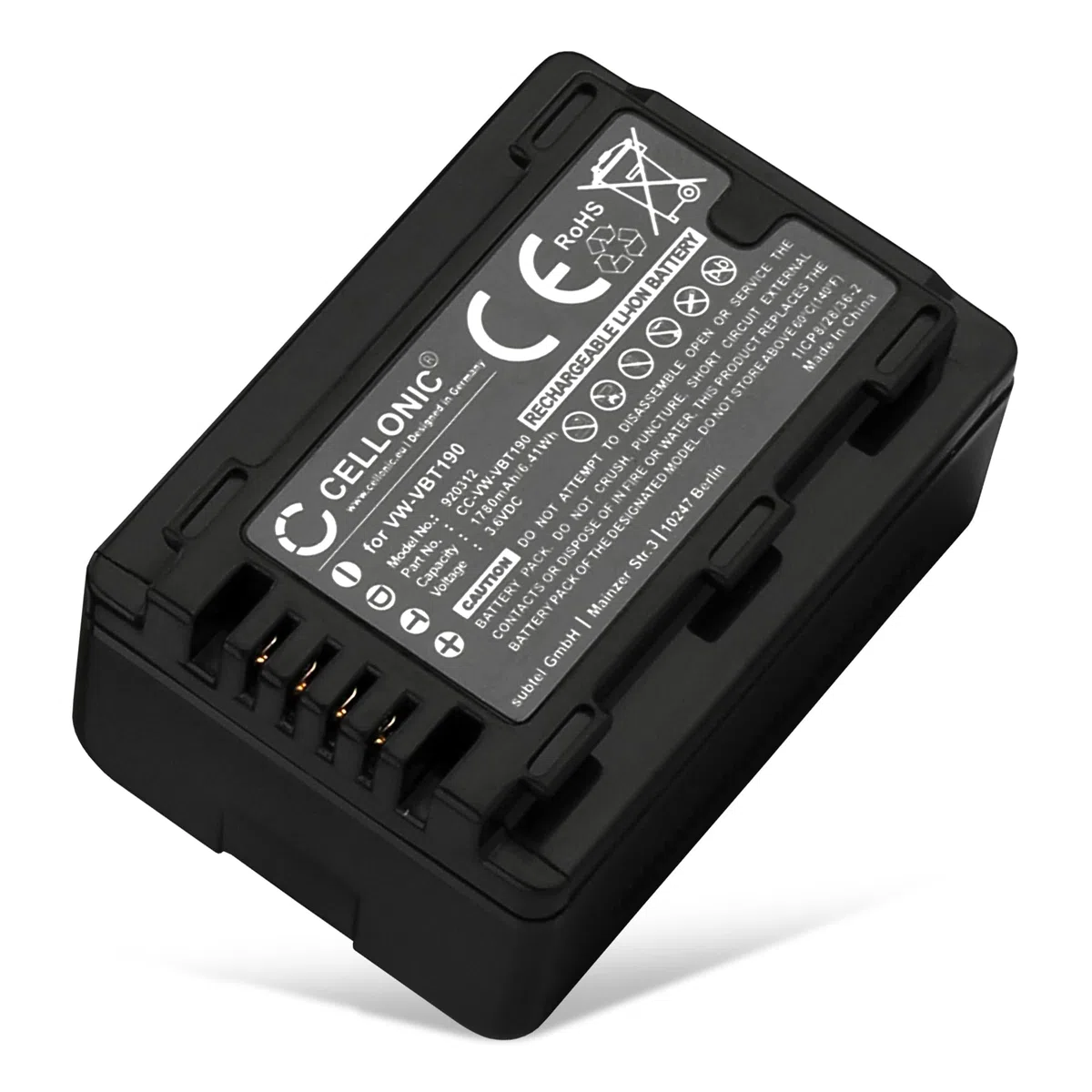 CELLONIC 1x Batteria per Fotocamera Compatibile con Panasonic HC-V180, HC-V777, HC-V380, VW-VBT190 – (1780mAh, 3.6V)