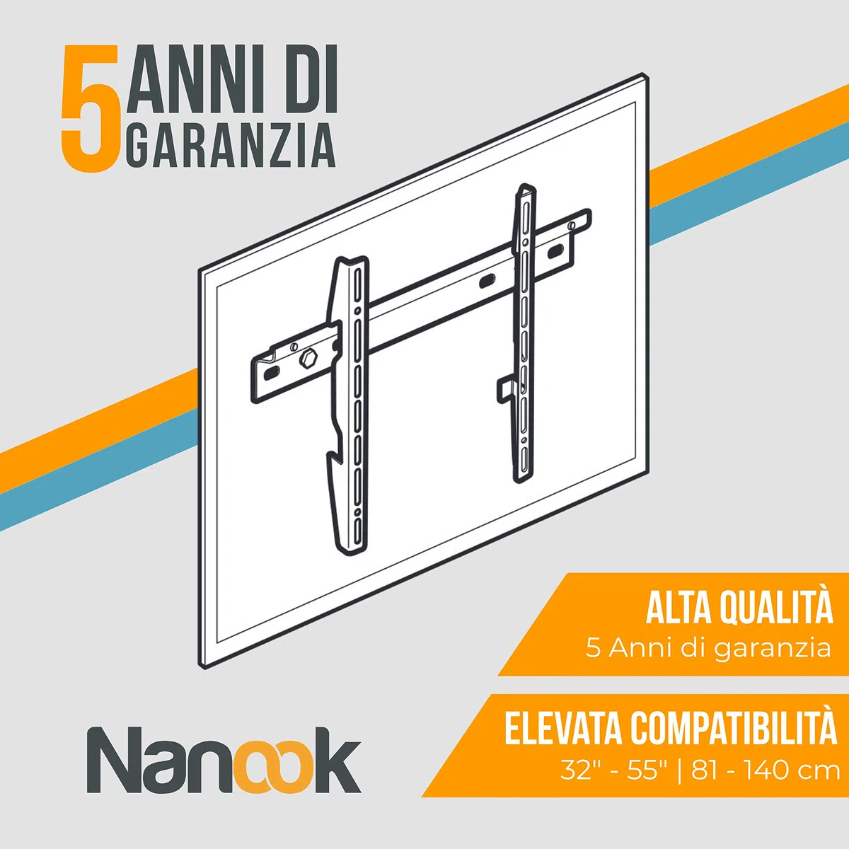 NANOOK Supporto a muro per TV 32-55 pollici | Staffa ultra sottile | Soluzione di montaggio per televisori LCD, LED e OLED | Compatibilità universale | VESA 100x100-400x400 | Nero