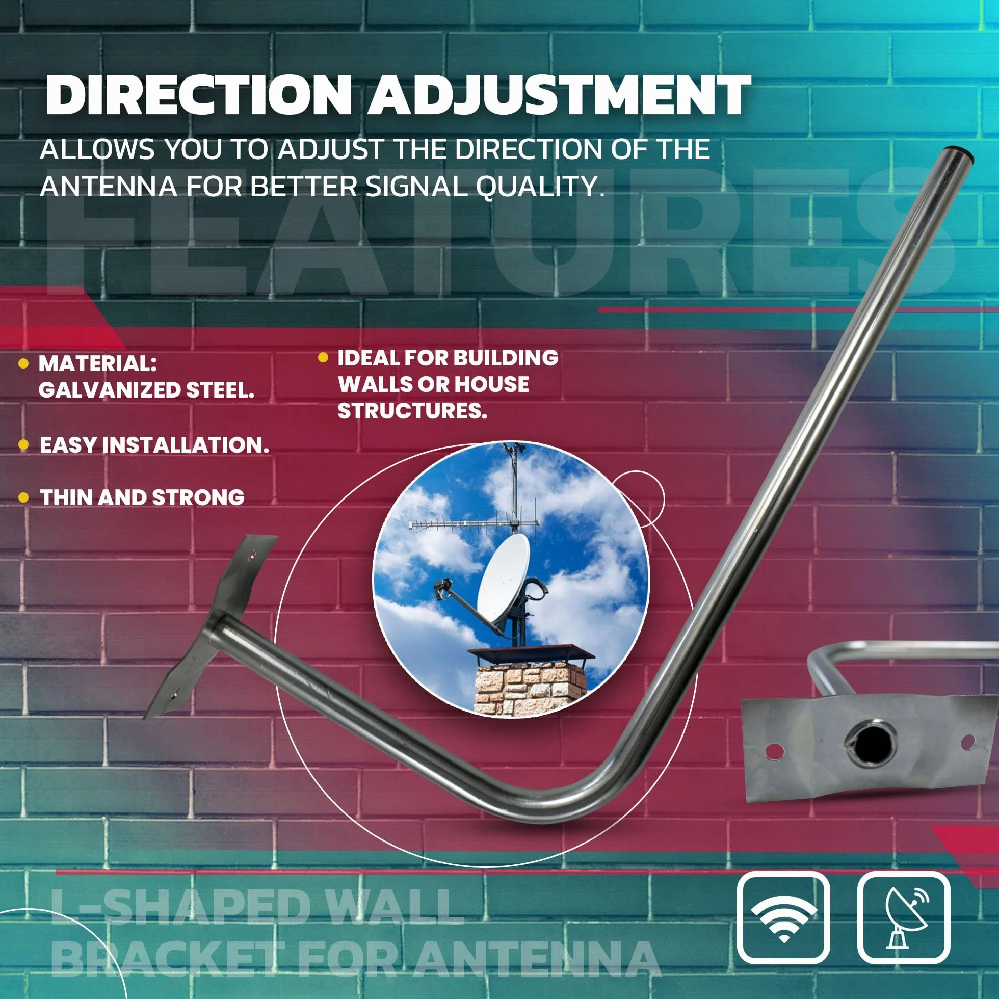 DOJA Barcelona | Staffa L Antenna | 1 Pezzo | Supporto Parabola L | Ø 25mm | 30 X 58cm | Staffa a L per Antenna in Acciaio