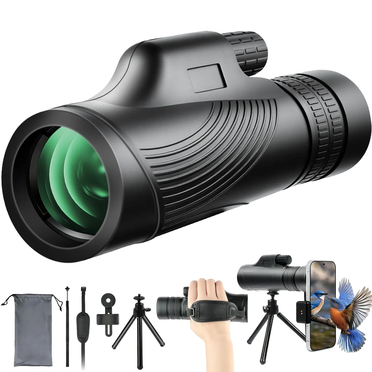 AOOWU Telescopio Monoculare 10-30x HD, Cannocchiale Portatile con Prisma BAK-4 e FMC Canocchiale, Zoom Impermeabile Monocular con Treppiede Supporto e Adattatore, per Bird Watching, Caccia, Concerto