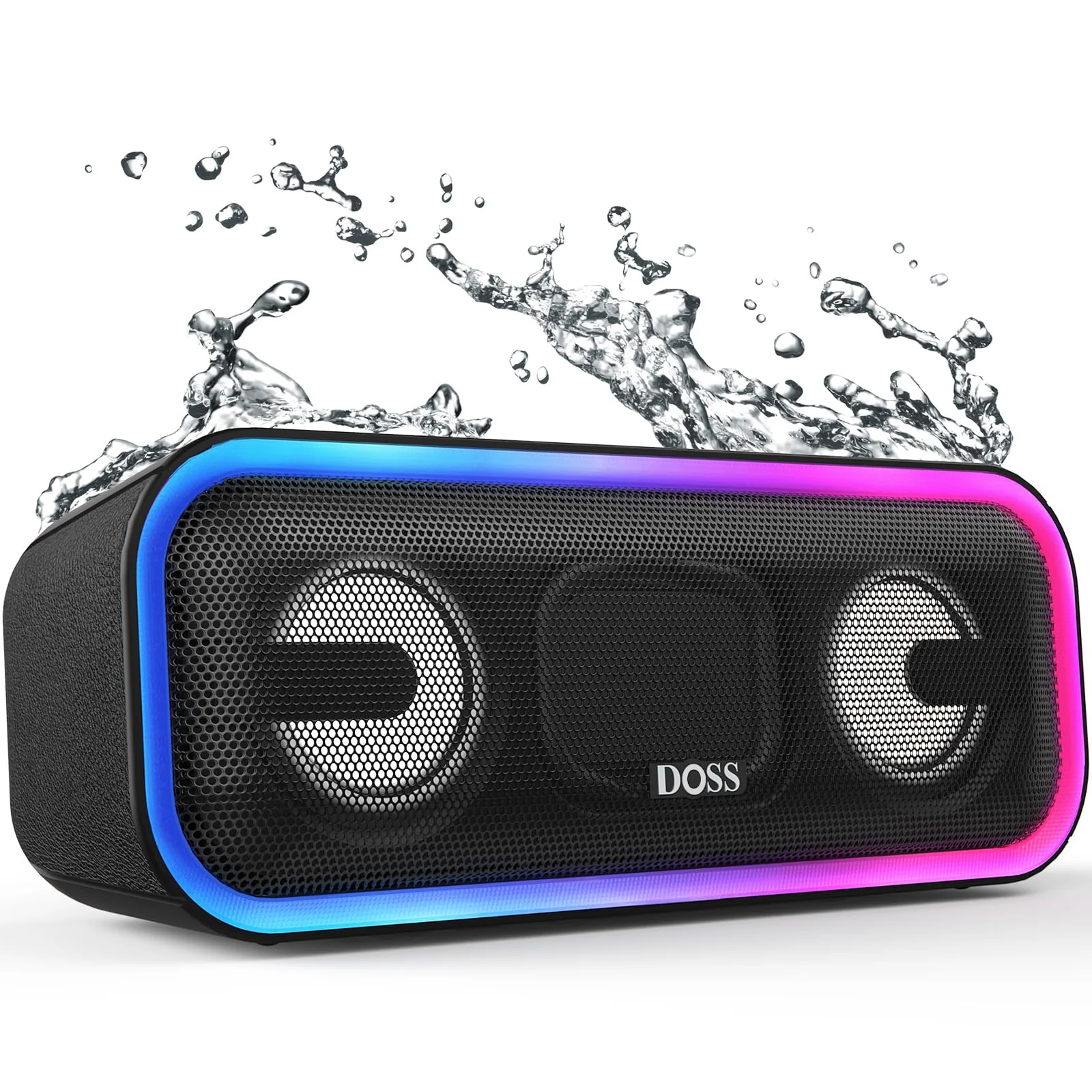 Cassa Bluetooth, DOSS SoundBox Pro + Altoparlante Bluetooth wireless con 24 W suono impressionante,bassi potenti, IPX5 impermeabile, 15 ore di riproduzione, accoppiamento stereo wireless,LED Luce-Nero