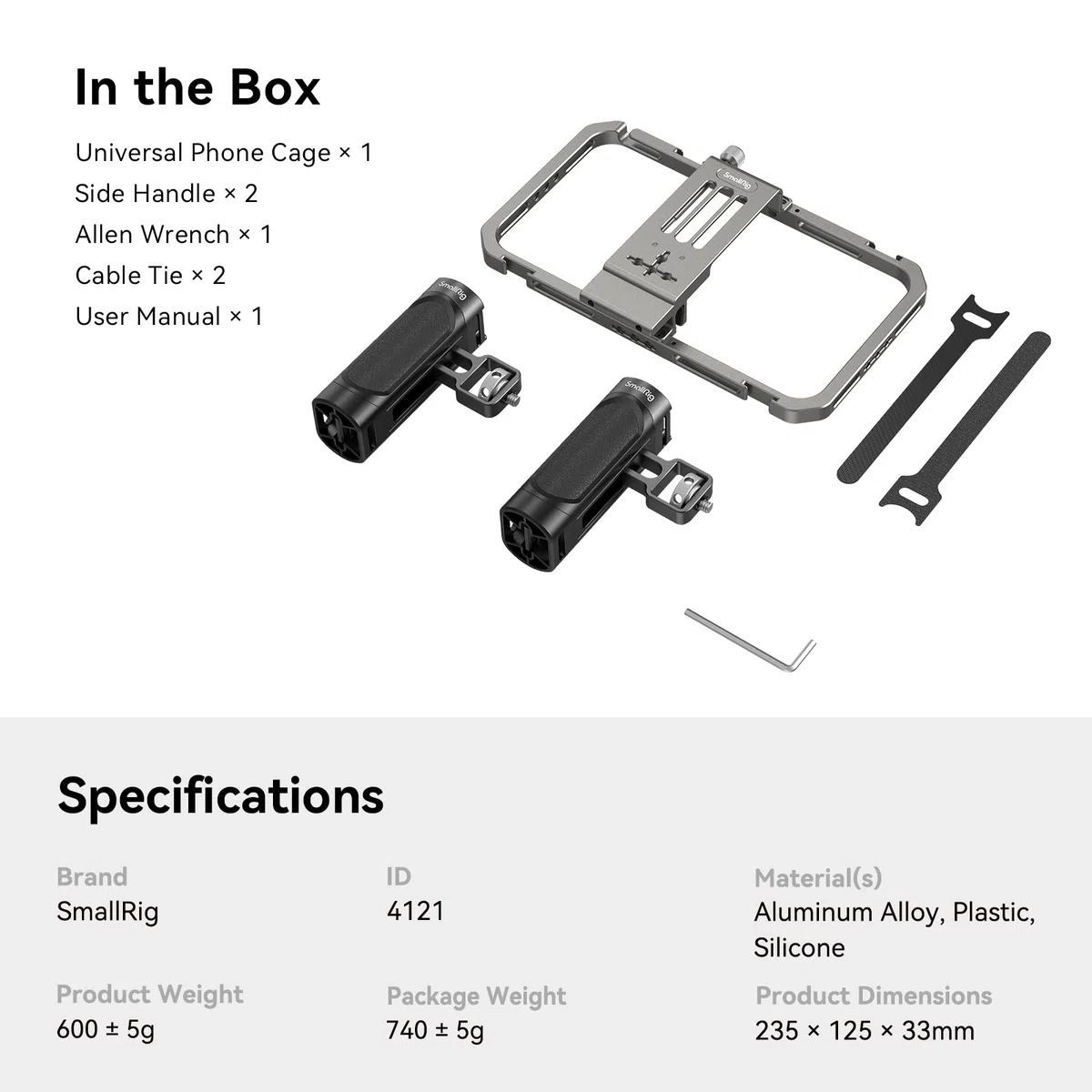 SMALLRIG Kit di Attrezzatura Video per Telefoni Cellulari Tutto in Uno per Creatori di Video Stabilizzatore Portatile in Alluminio per iPhone 17/16/15/14/13 Pro/Max e Altri Telefoni Android - 4121