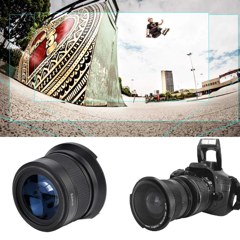 Annadue Obiettivo Grandangolare Fisheye 52mm 0,35X per Fotocamere SLR DSLR, Obiettivo Ultra Grandangolare Fisheye Universale per Fotocamere con Filettatura Obiettivo 52mm