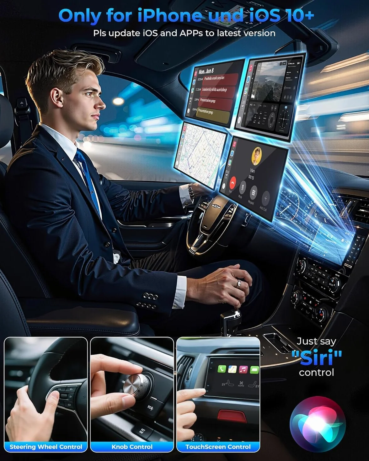 Adattatore CarPlay wireless con cavo CarPlay (USB a C), adattatore Mini CarPlay in metallo per iPhone con iOS 10+ e Android 11+, nessun ritardo (nero)