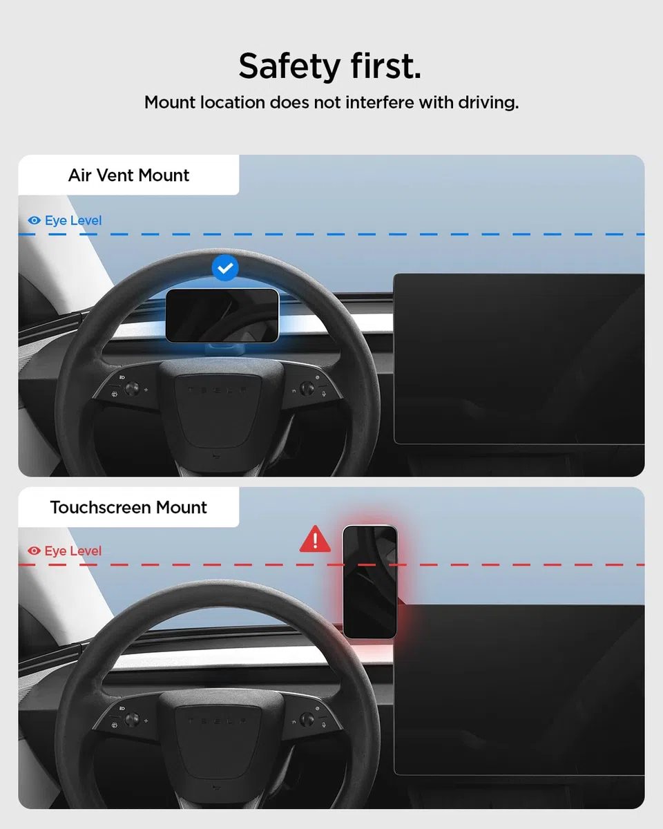Spigen Tesla Model 3 Highland 2024-26, Model Y Juniper 2025 2026 (Standard e Premium, ECCETTO Performance) Porta Cellulare Auto, Supporto Telefono MagSafe per Presa d'Aria, Accessori per iPhone 17
