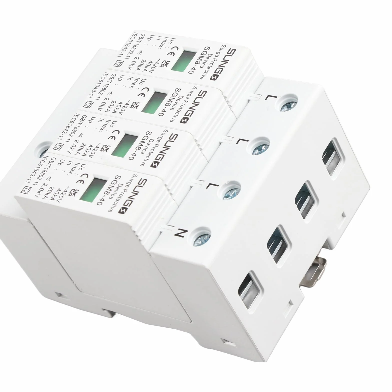 Protezione contro le sovratensioni domestiche, 4P 220V 40KA Casa Din Rail Dispositivo scaricatore a bassa tensione per protezione contro i fulmini