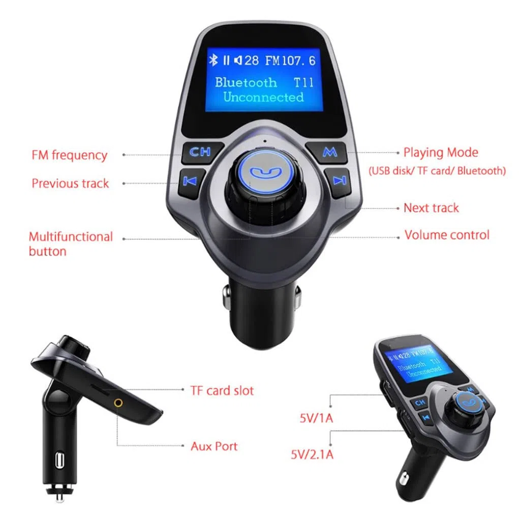Trasmettitore FM per auto trasmettitore FM wireless per l'adattatore audio radio wireless con auto con chiamata senza mano LCD Display Music Player Car Black