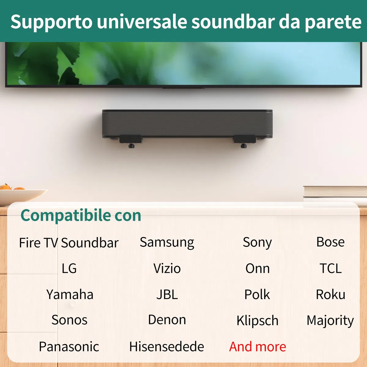 HomeMount Soundbar - Supporto da parete per TV, regolabile soundbar da parete fino a 170 mm di profondità, supporto da parete per altoparlante fino a 15 kg con cuscinetti EVA, universale compatibile