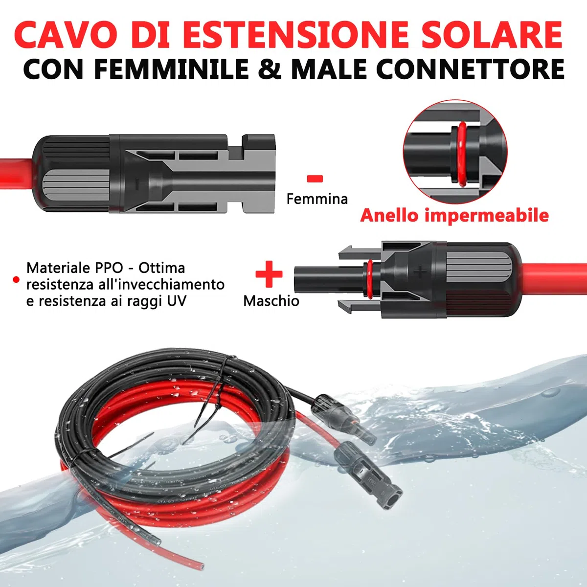 Oududianzi Cavo Solare 4mm²/6mm², Solare Pannello Cavo 1/2/3/5/8/10/15/20/30m, H1Z2Z2-K Cavo Fotovoltaico, Cavo di Prolunga Solare per Pannello Solare, Inverter e Regolatore di Carica (4mm² 5m)