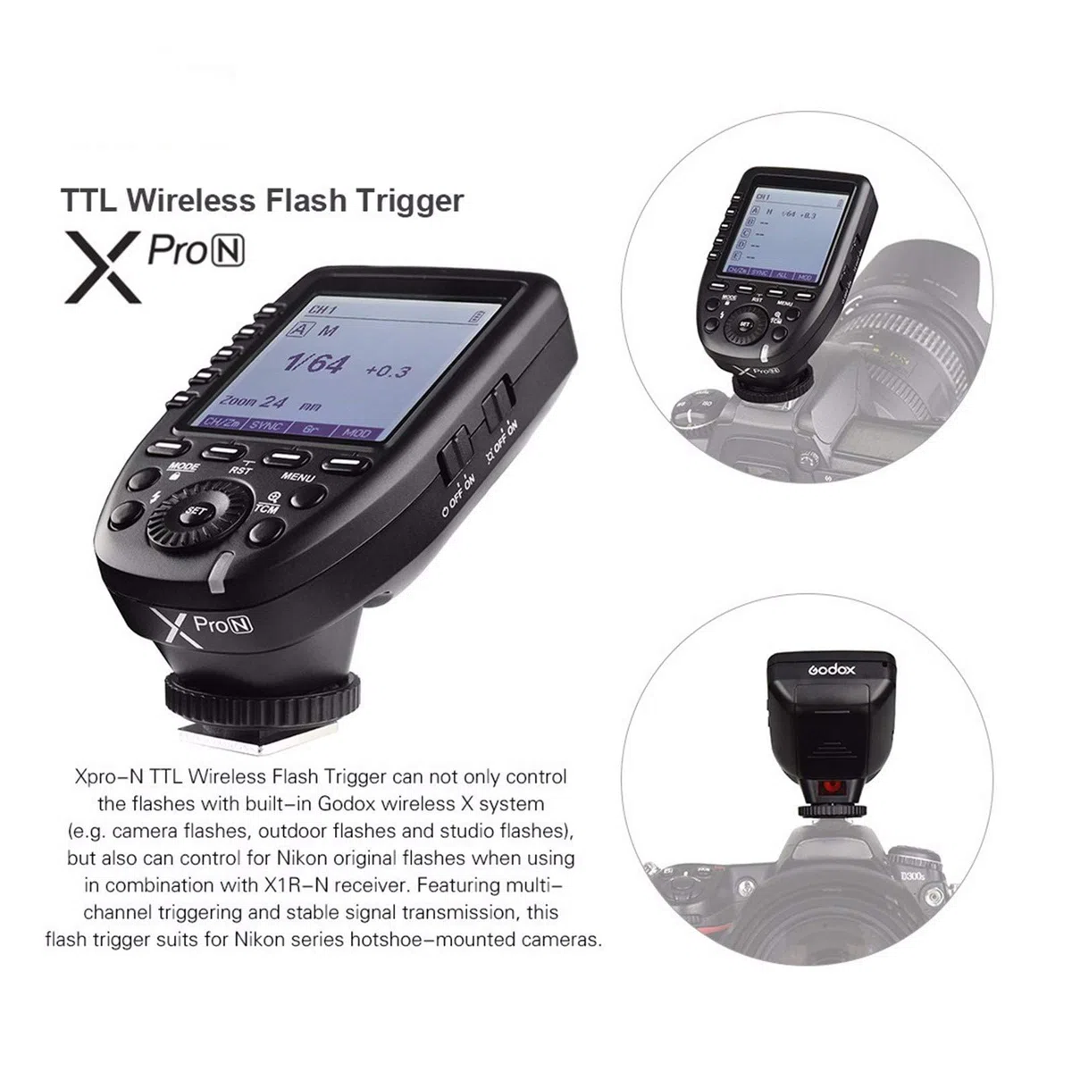 Godox XPro-N TTL 1/8000s HSS Wireless Flash Trigger Trasmettitore con Professionali Funzioni Supporto i-TTL Flash Autoflash compatibile con Nikon Fotocamera