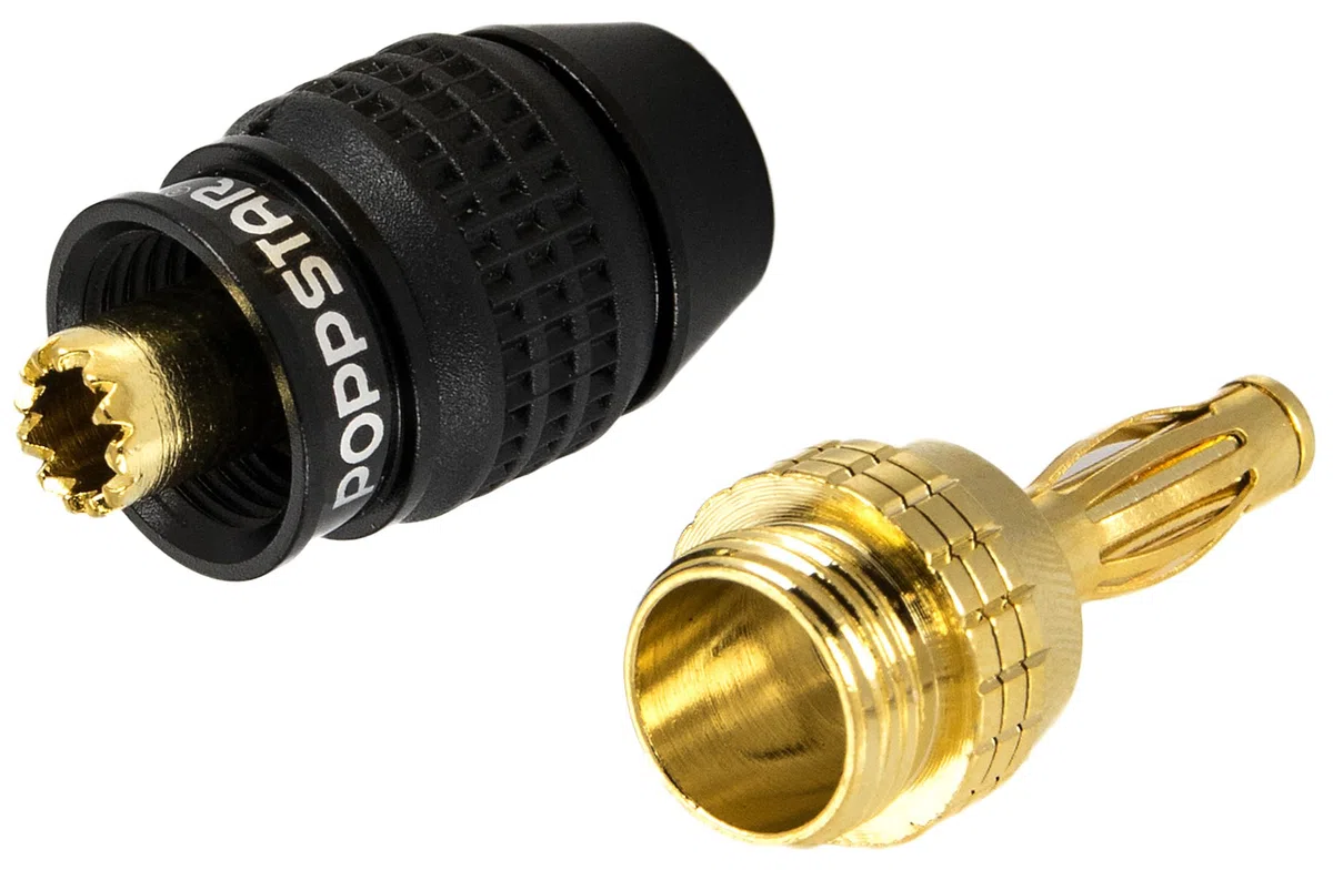 POPPSTAR 8 connettori a banana high end (schermati), banane per cavi di potenza (fino a 6 mm²), altoparlante, ricevitore AV, placcato oro 24k (4x nero, 4x rosso)