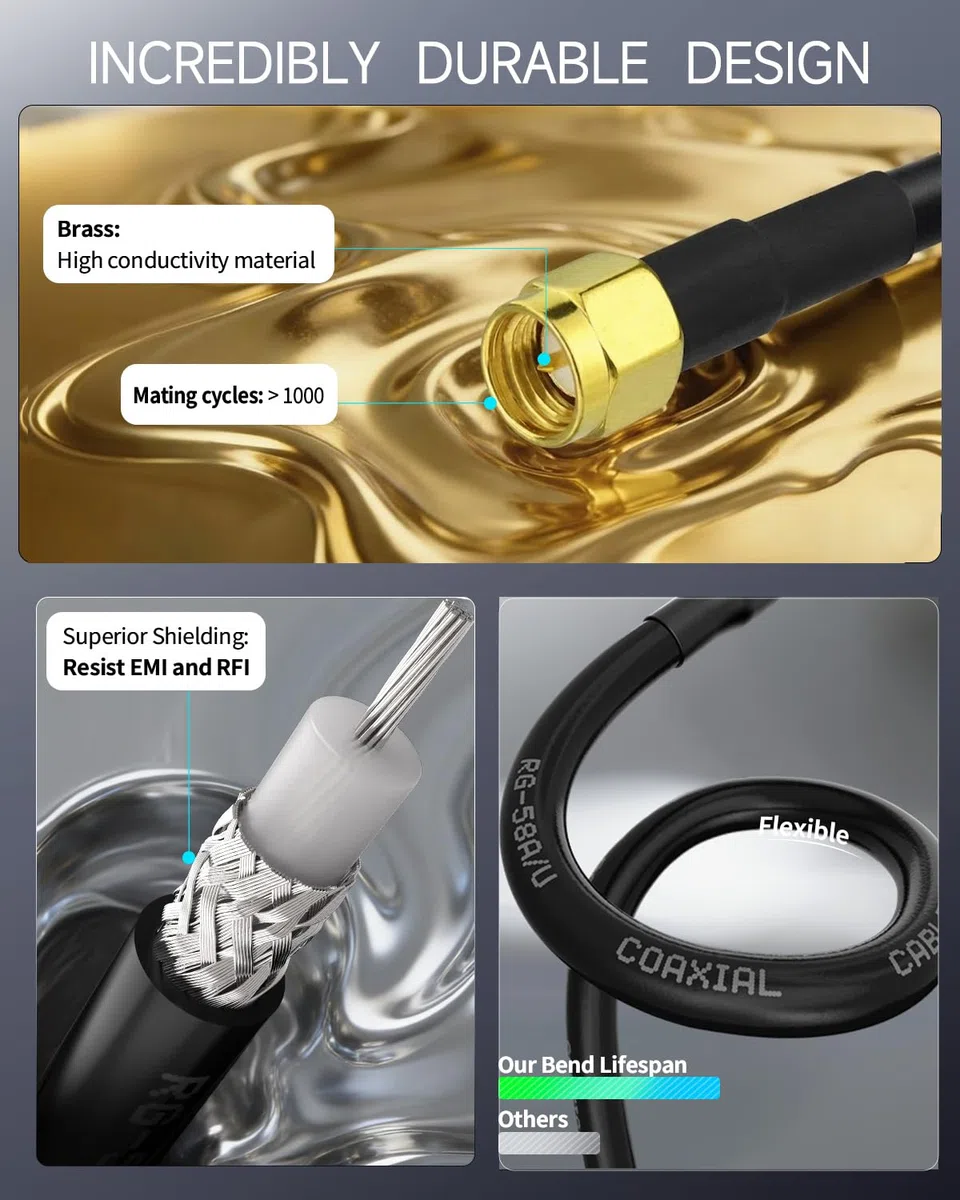 Superbat Cavo RG58 SMA 5m Prolunga Antenna WIFI SMA Maschio a Femmina a Bassa Perdita con 5 Pezzi Kit Adattatore per Antenna GPS SDR GSM WIFI 3G 4G LTE Router (Non per TV)