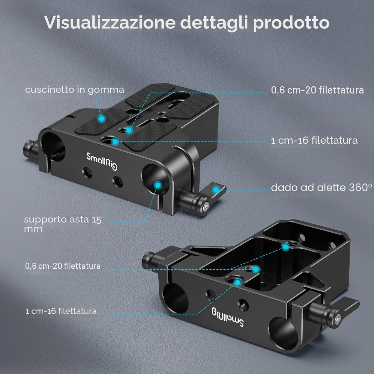 SMALLRIG Piastra di base per fotocamera con morsetto per guida asta LWS da 15 mm, piastra di base per Sony A6500 A6600 A6300, per Canon R5 R6, per Sony A7SIII / A7III, per fotocamere - 1674