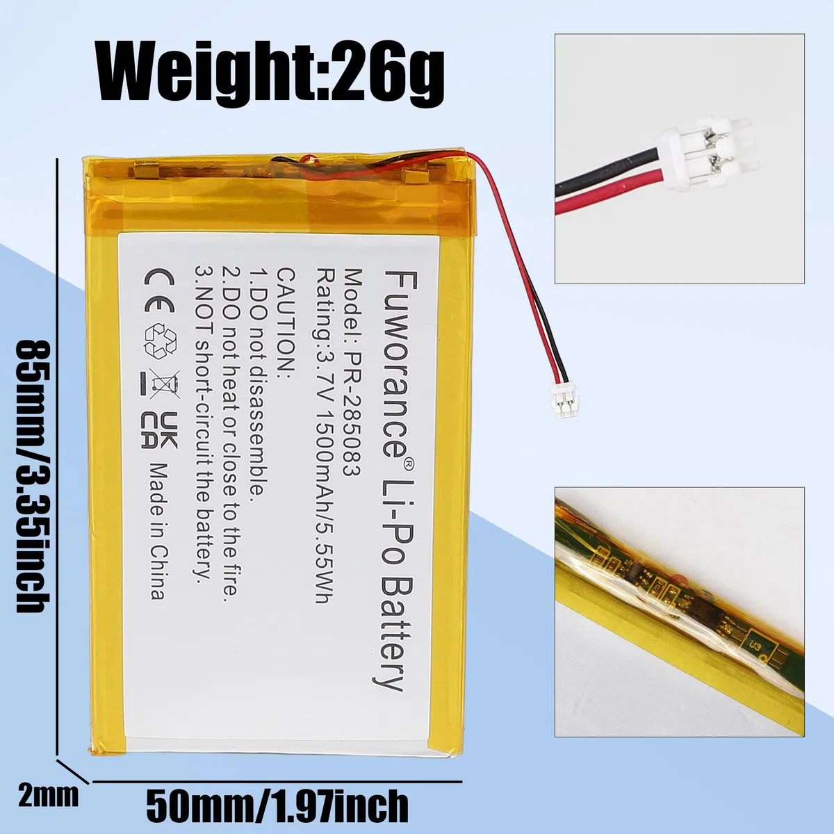 1500mAh 3.7V PR-285083 Batteria Compatibile con Kobo Aura/Glo HD/H2O/per Pocketbook 631 Touch HD/per Barnes & Noble Nook Glowlight Plus 2015/per Noble BNRV510/per Tolino Shine 2 HD/3