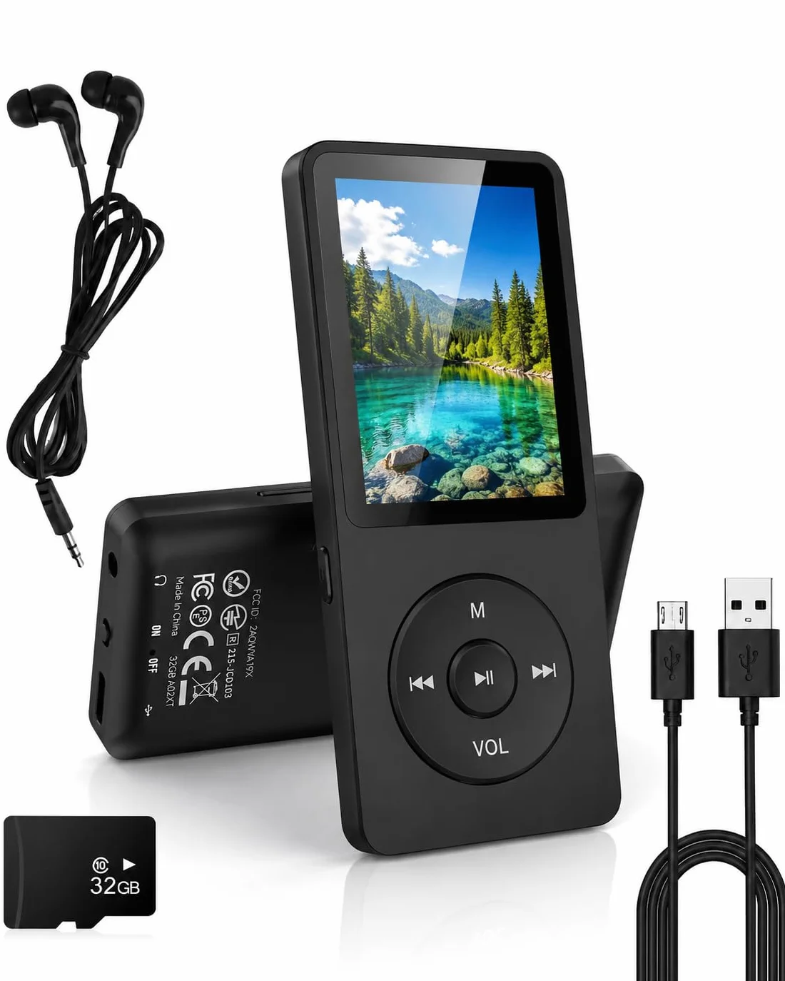 32 GB Lettore MP3 Bluetooth 5.3 con display TFT a colori da 1,8" con cuffie, radio, e-book, registrazione, supporto fino a 128 GB, nero