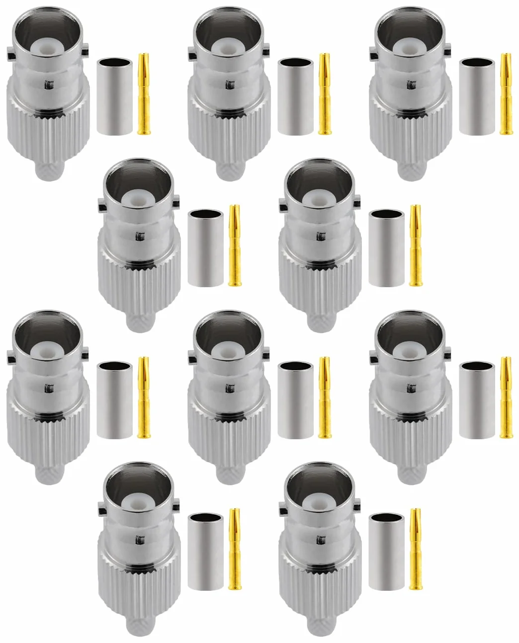 Vecys 10 PCS BNC Femmina Connettori 50 Ohm BNC Femmina Crimpare Connettore per RG58 RG142 RG400 VLMR195 RF Coassiale Cavo
