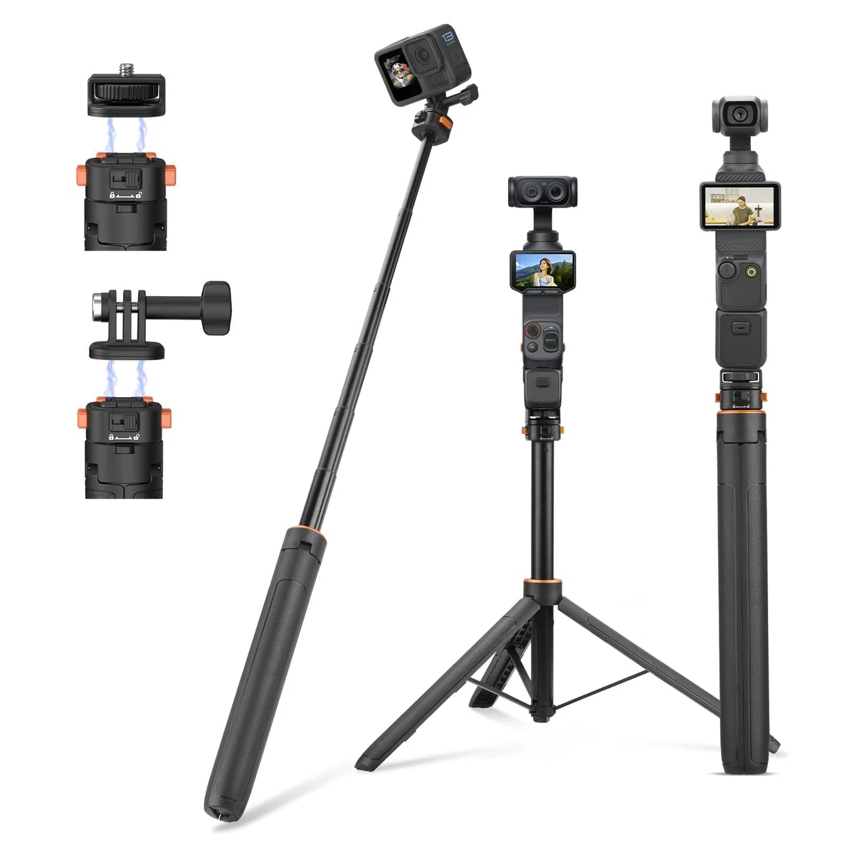 163 cm Pocket 3 Selfie Stick Treppiede per action camere, supporto allungabile con cambio rapido 1/4" vite per vlog, per DJI Osmo Action 5 Pro 4 3, Insta360 X4 e AKASO DSLR accessori