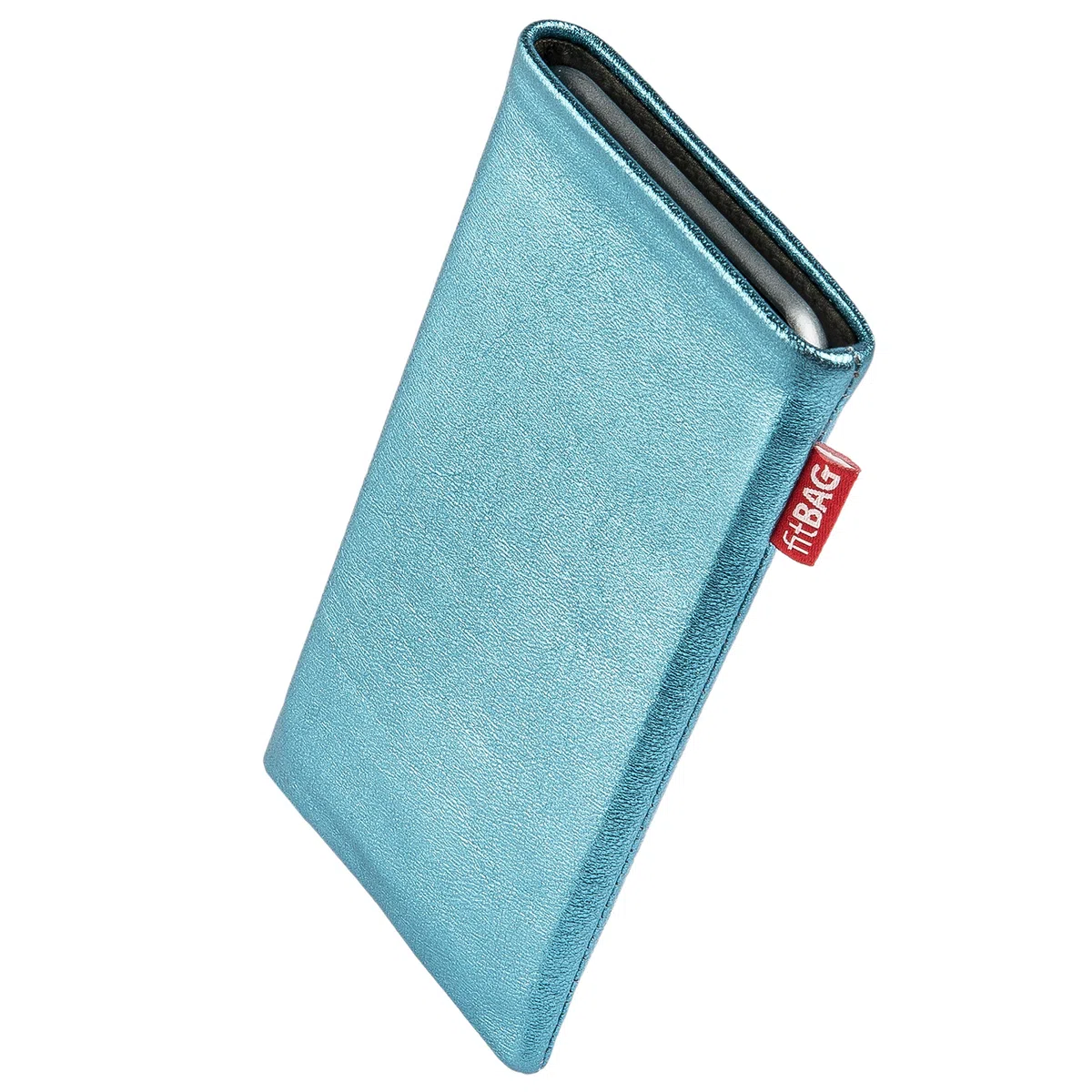 fitBAG Groove Turchese per Apple iPhone 16 Pro Max 6.9" Custodia per cellulare pelle nappa lucida con imbottitura in microfibra | Accessorio con funzione di pulizia | Made in Germany