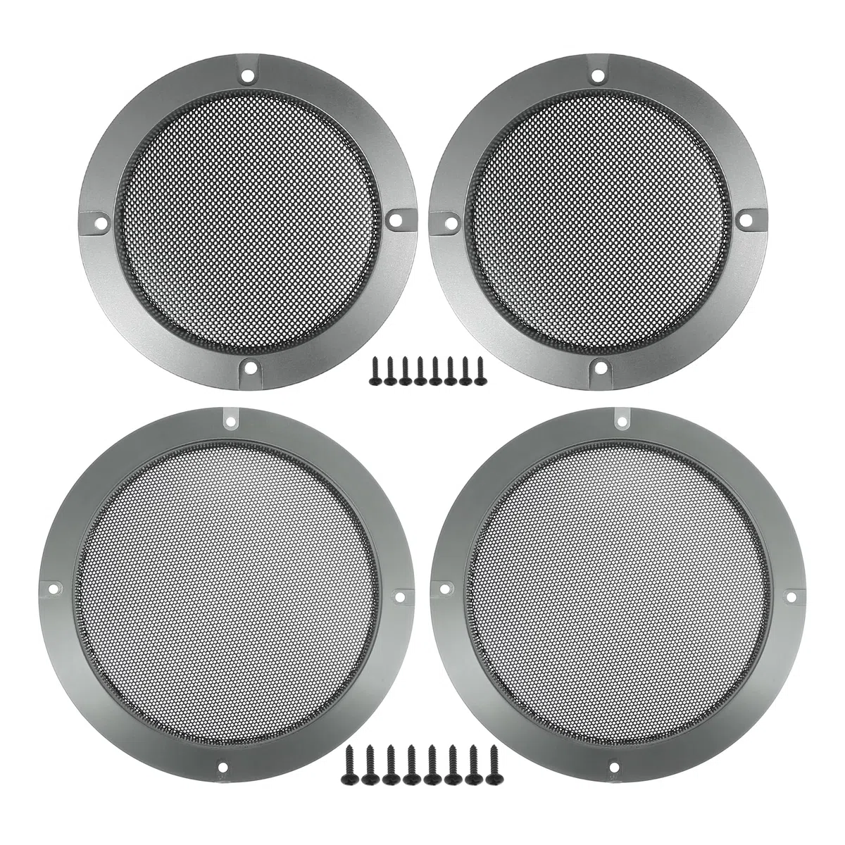 X AUTOHAUX Griglia universale per altoparlanti auto, 10,2 cm e 16,5 cm, protezione rotonda per subwoofer audio, con viti di montaggio, grigio ferro, confezione da 4