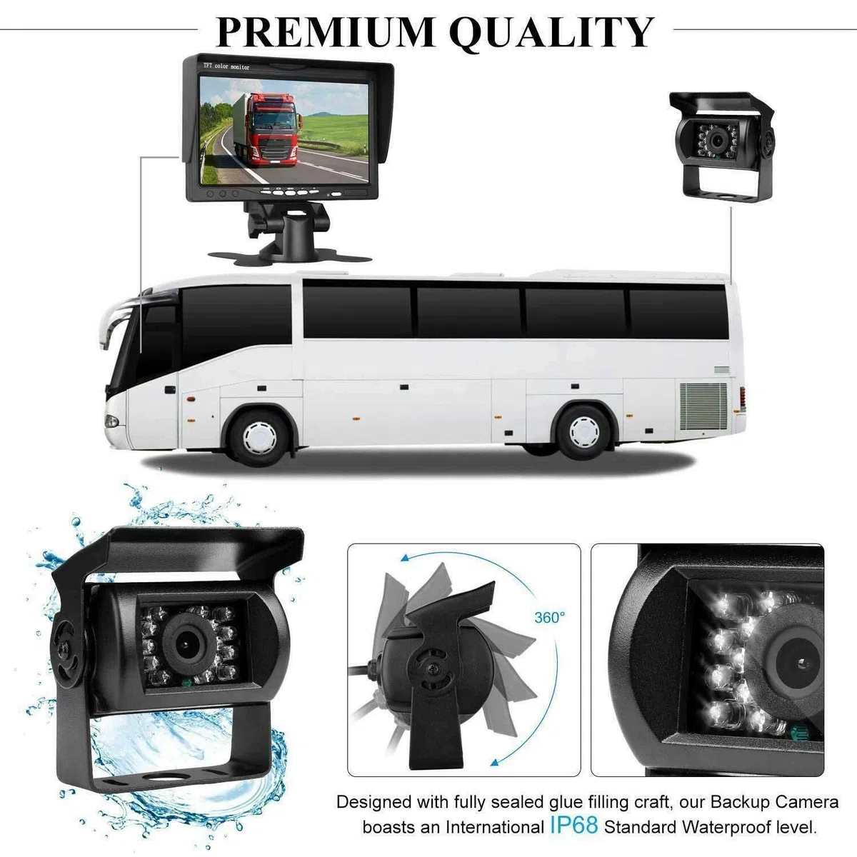 Monitor a 4 pin, a infrarossi per visione notturna, impermeabile, backup per telecamera posteriore, 15 m di cavo, schermo LCD TFT lungo 17,8 cm, a colori, HD. Ideale per automobili, camper, autobus