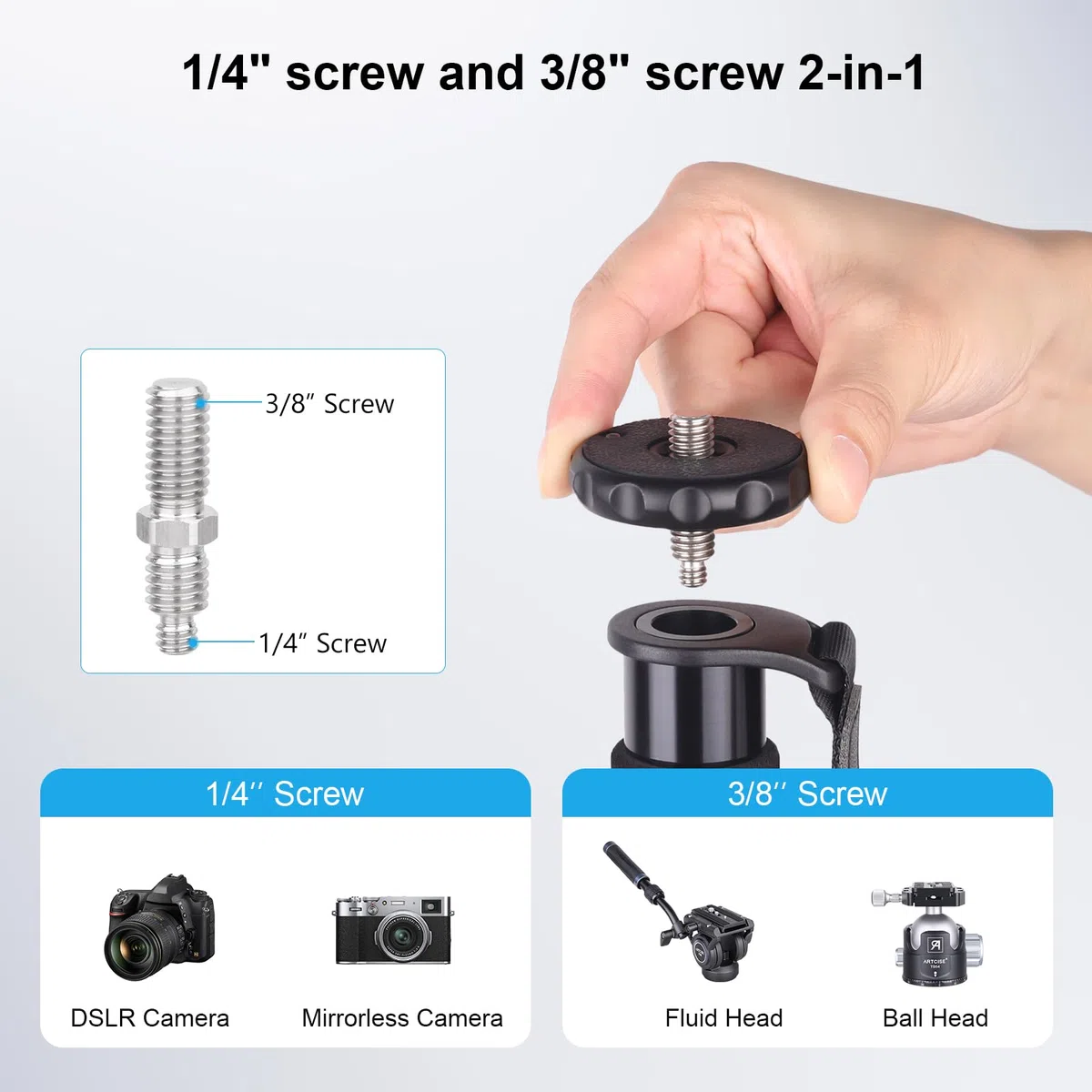 ARTCISE Monopiede per fotocamera, 156 cm, in lega di alluminio, monopiede compatto con altezza a 4 sezioni, supporto da viaggio leggero per fotocamera DSLR, capacità di carico 15 kg