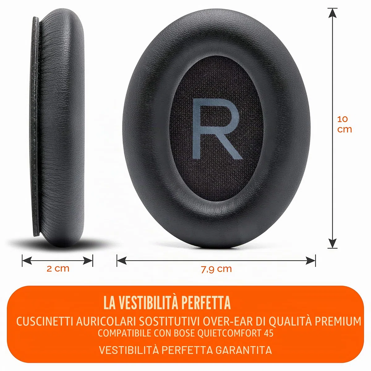 WC PadZ QC45 - Cuscinetti auricolari per Bose QuietComfort 45 / QuietComfort Se/QuietComfort Wireless, realizzati da Wicked Cushions | Cuscino extra spesso | Black