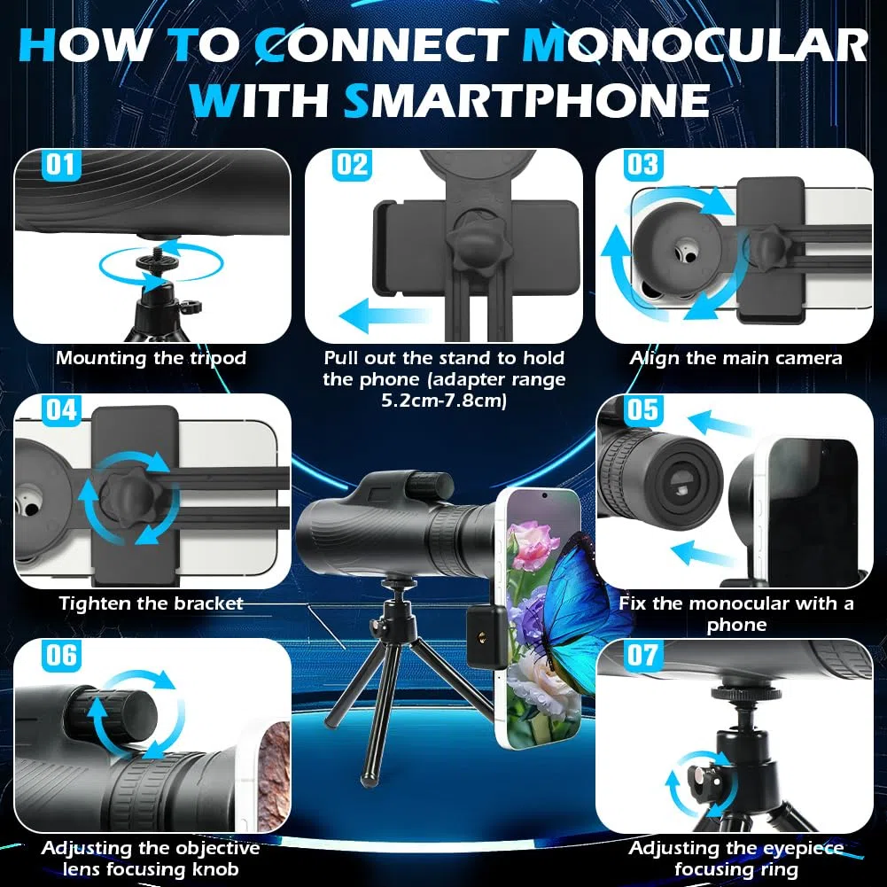 AOOWU Telescopio Monoculare 10-30x HD, Cannocchiale Portatile con Prisma BAK-4 e FMC Canocchiale, Zoom Impermeabile Monocular con Treppiede Supporto e Adattatore, per Bird Watching, Caccia, Concerto