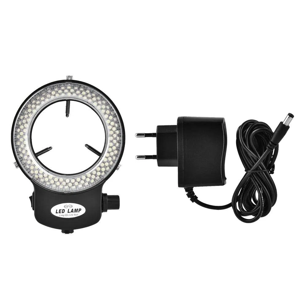 144 Anello Luminoso LED Regolabile Illuminatore Microscopio Anello Light con Adattatore per Microscopio Stereo & Macchina Fotografica. (Bianco/Nero)(nero)
