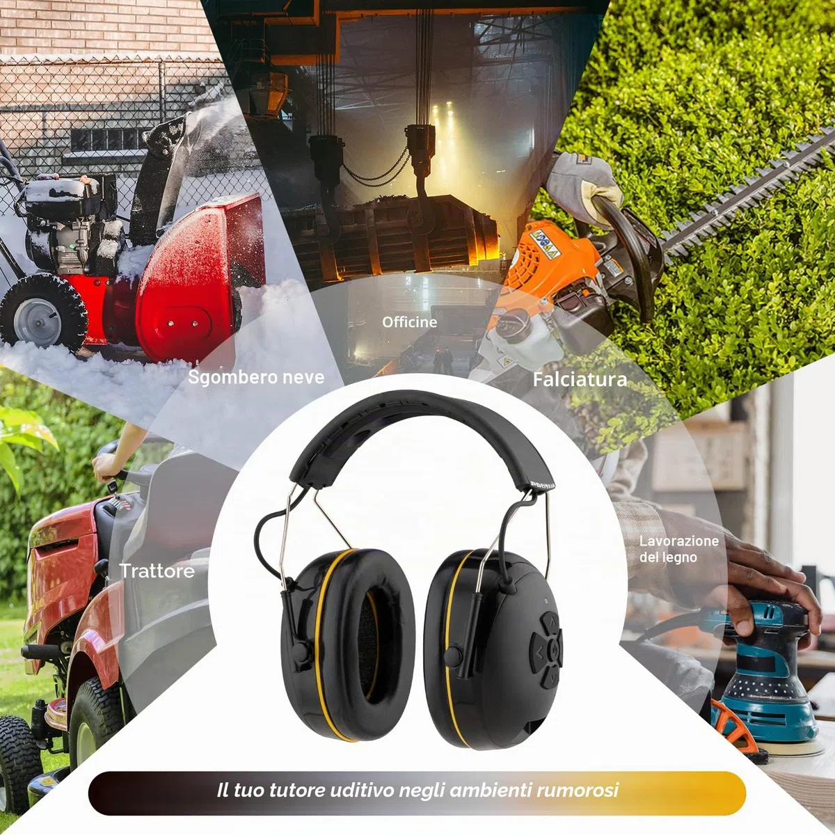 Cuffie Antirumore Bluetooth, microfono integrato per chiamate in vivavoce, protezione dell'udito ideale per la falciatura, lavorazione del legno, SNR 30dB