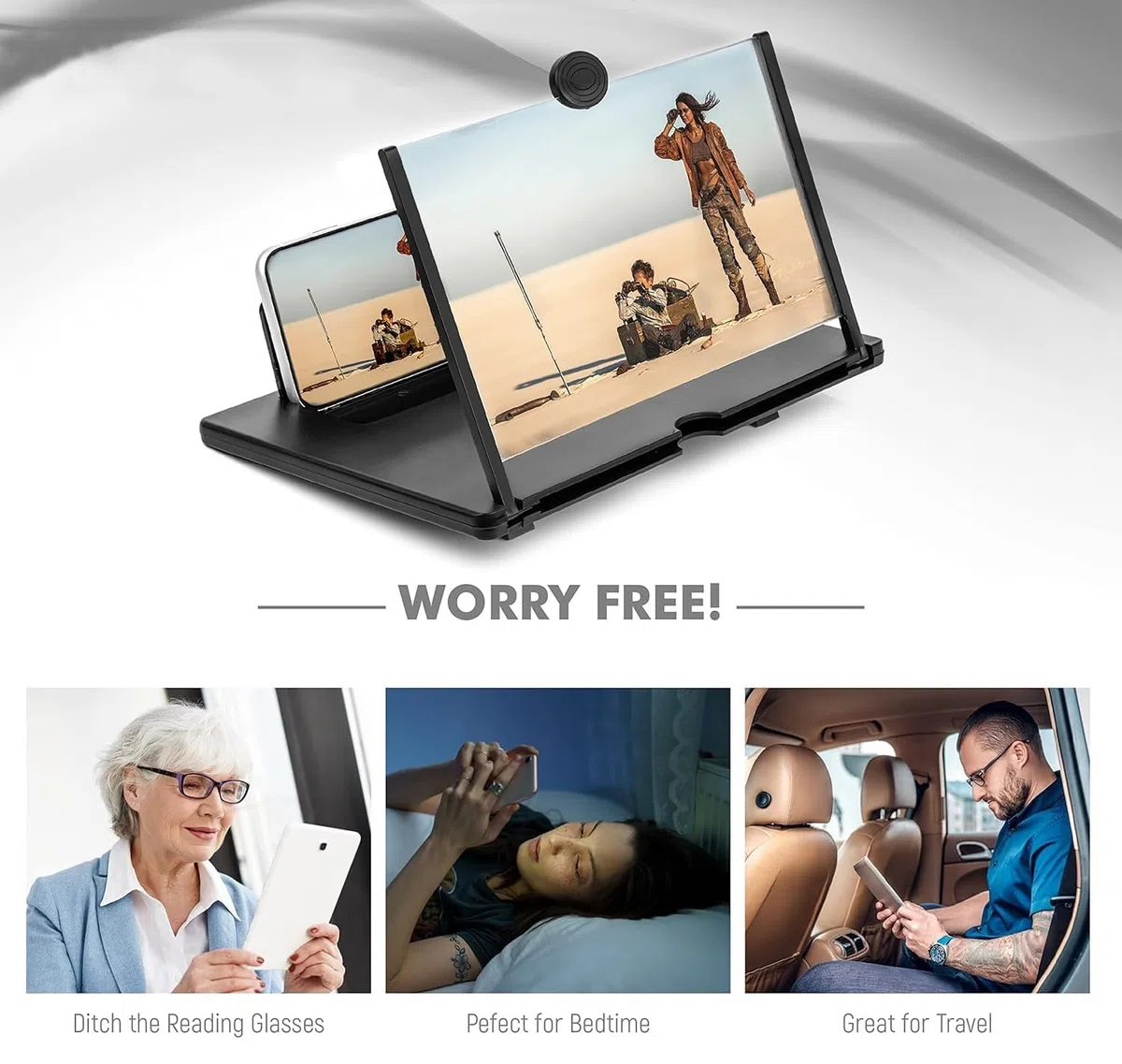 Amplificatore schermo telefono, 3D HD Lente di ingrandimento per la visione di video, pieghevole Lente di ingrandimento per alle smartphone (Nero, 16 Zoll-pl)