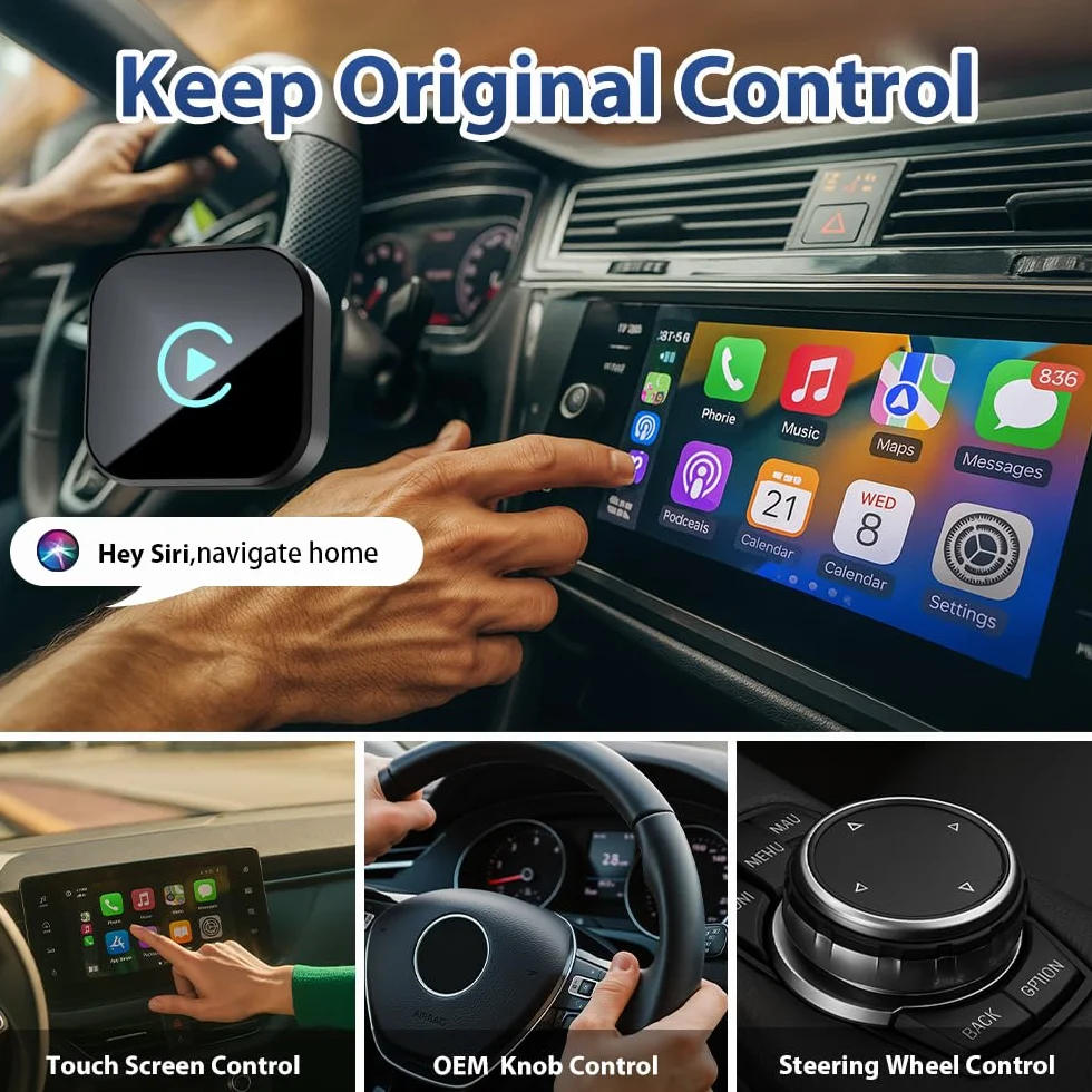 Adattatore wireless 2 in 1 CarPlay Android per auto, mini USB Plug & Play, compatibile dal 2016, connessione stabile, design ultra compatto